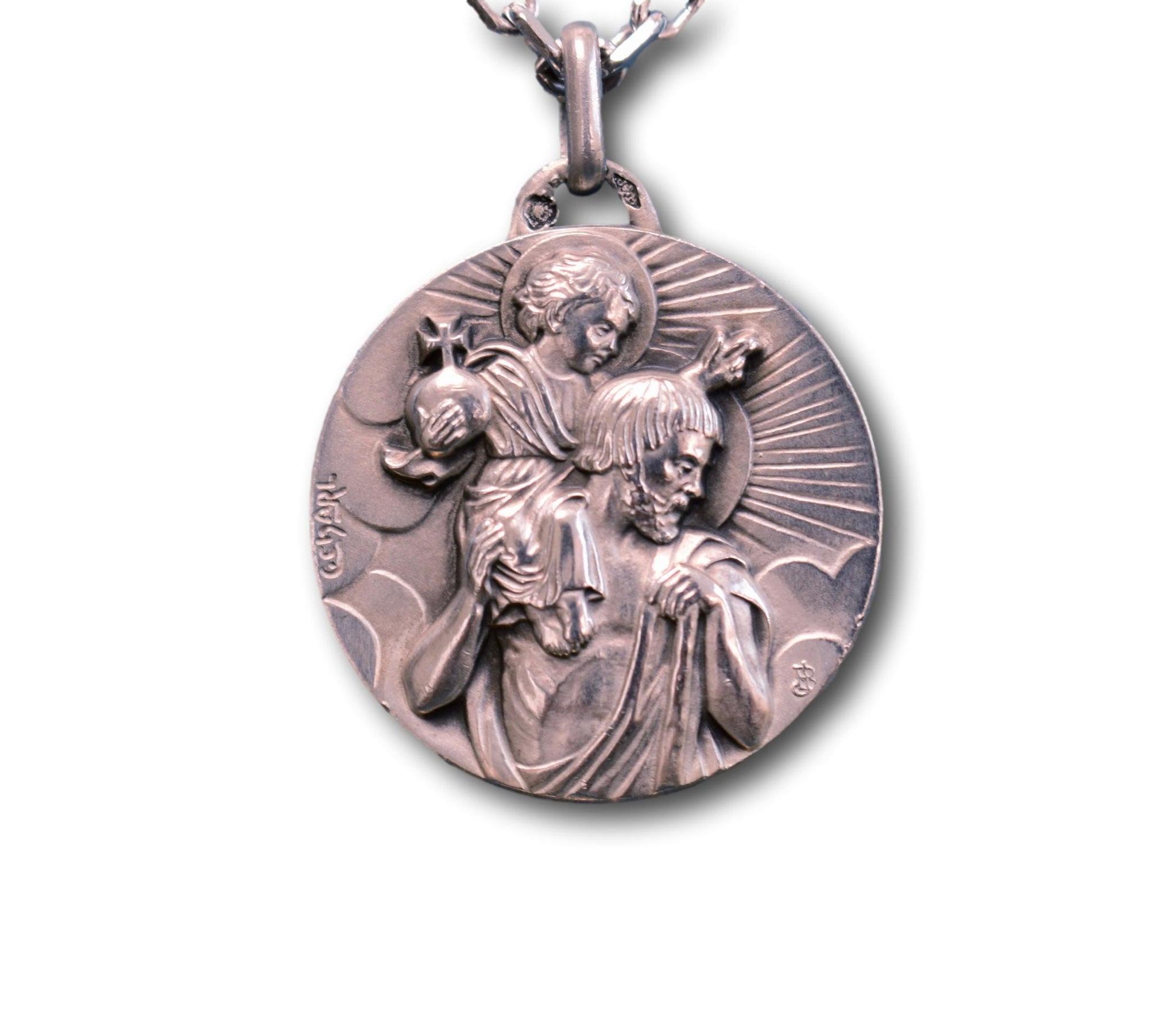 Saint Christopher Sterling Silver Medal, Religious Pendant, Necklace for Men by C Charl