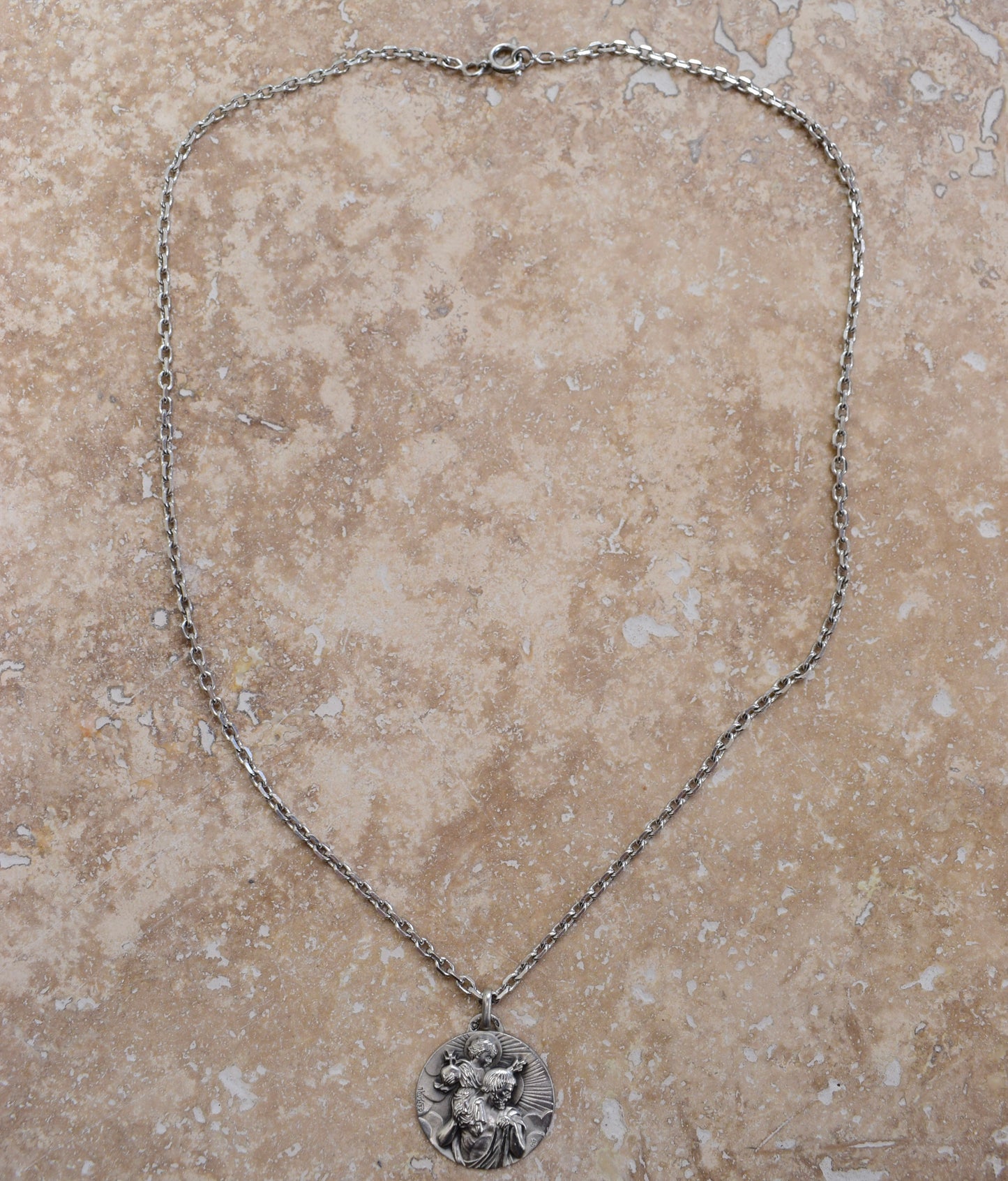 Saint Christopher Sterling Silver Medal, Religious Pendant, Necklace for Men by C Charl