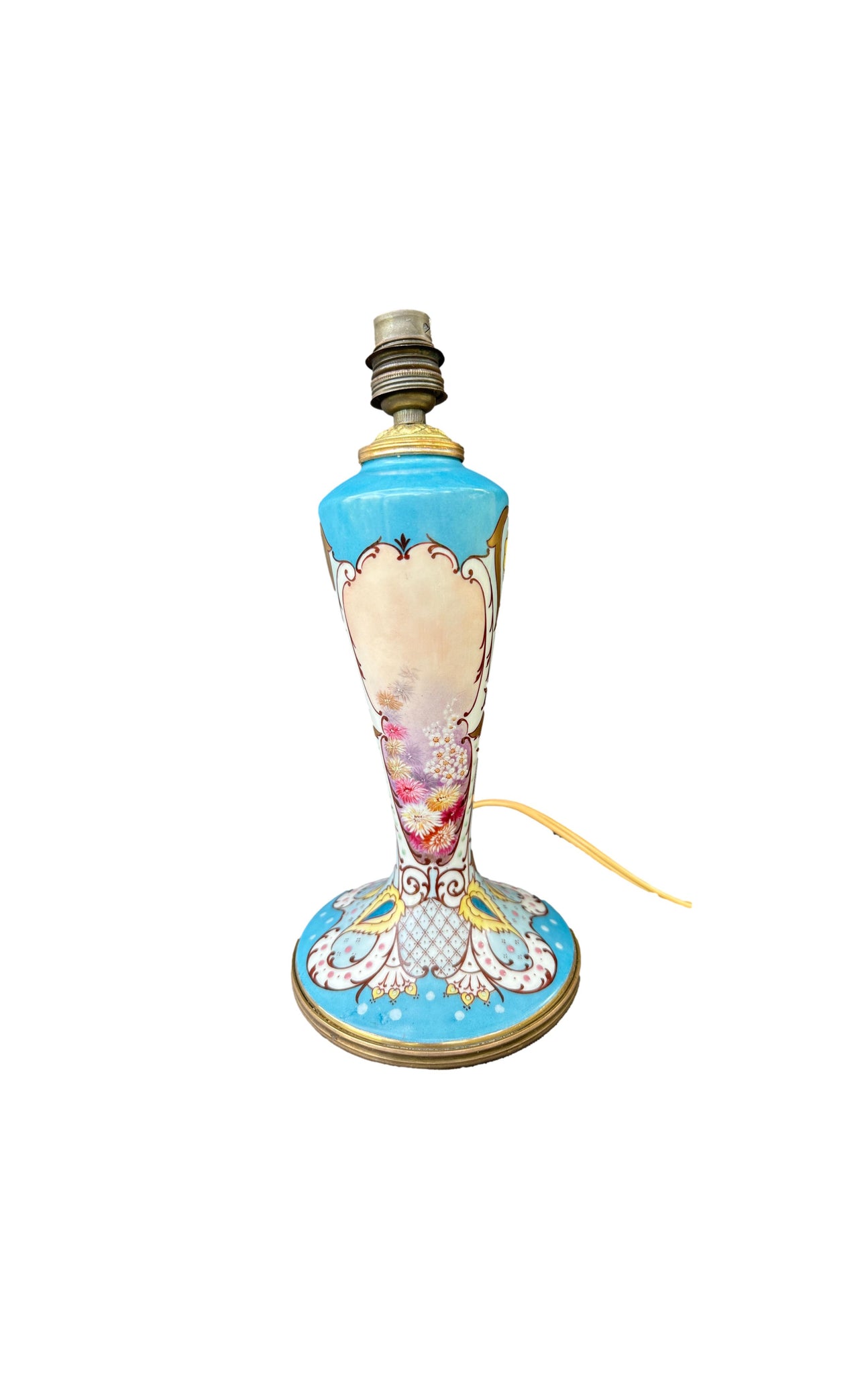 Antique French Art Nouveau Limoges Porcelain Lamp Stand
