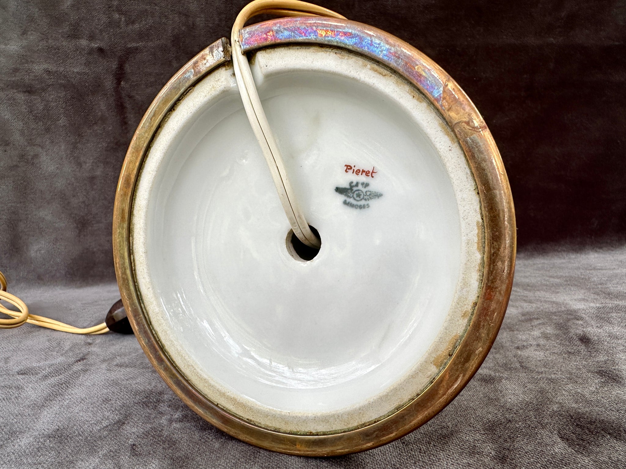 Antique French Art Nouveau Limoges Porcelain Lamp Stand