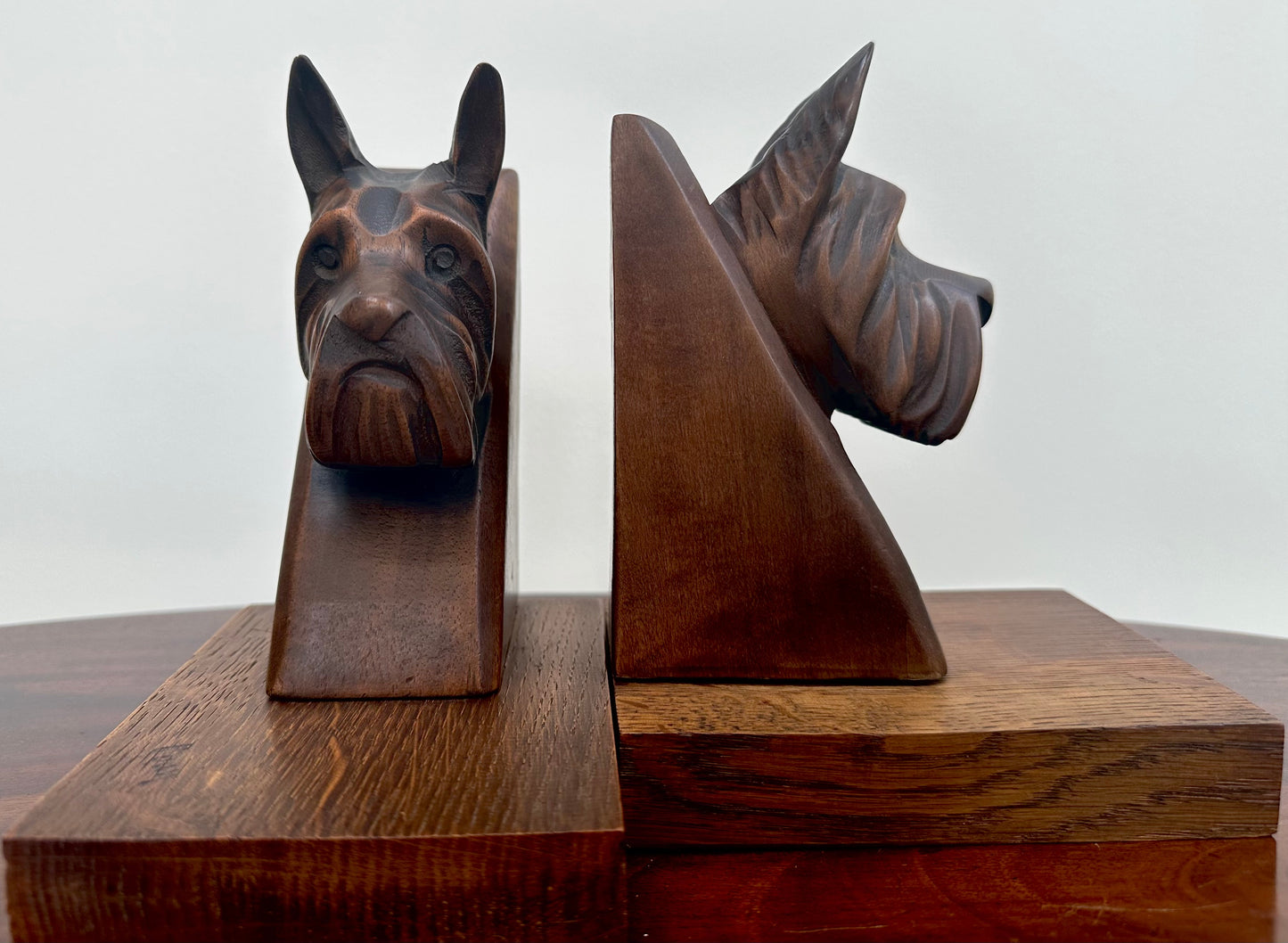 Wood Bookends Pair of Carved Scottish Terrier Dog Figurines French Antique Art Deco