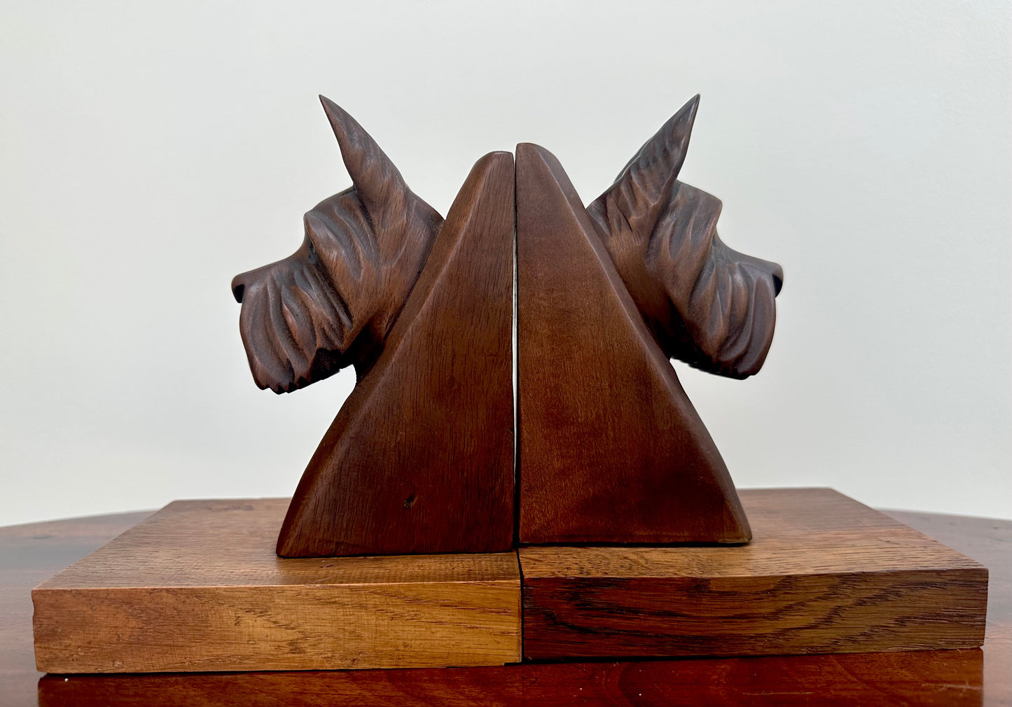 Wood Bookends Pair of Carved Scottish Terrier Dog Figurines French Antique Art Deco