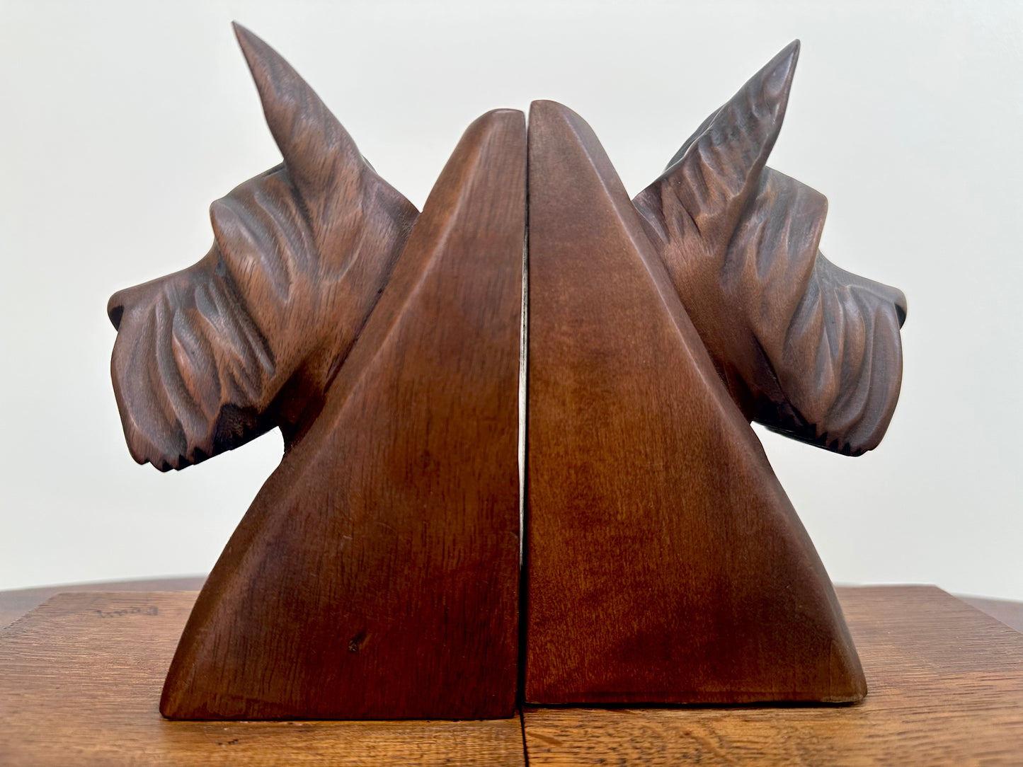 Wood Bookends Pair of Carved Scottish Terrier Dog Figurines French Antique Art Deco