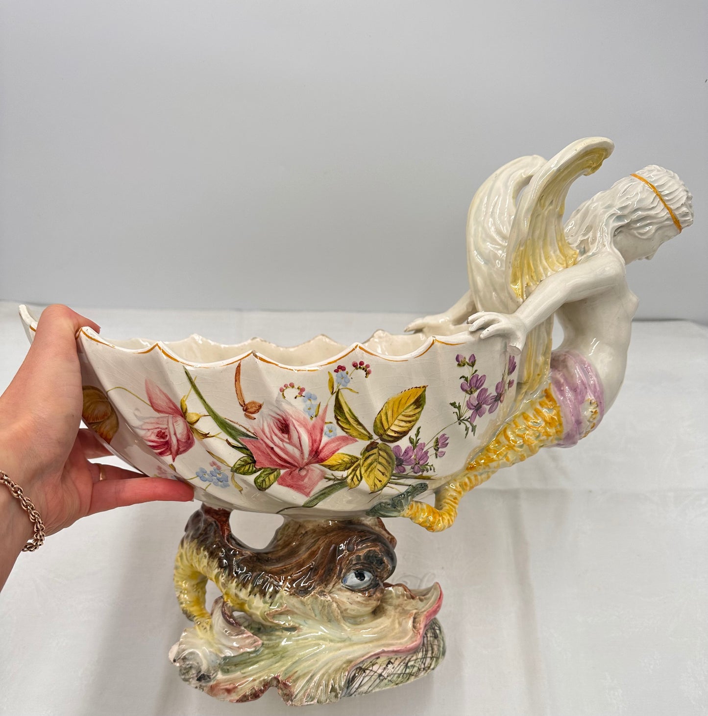 Centre de Table en Majolique Italienne Nove Poisson Sirène