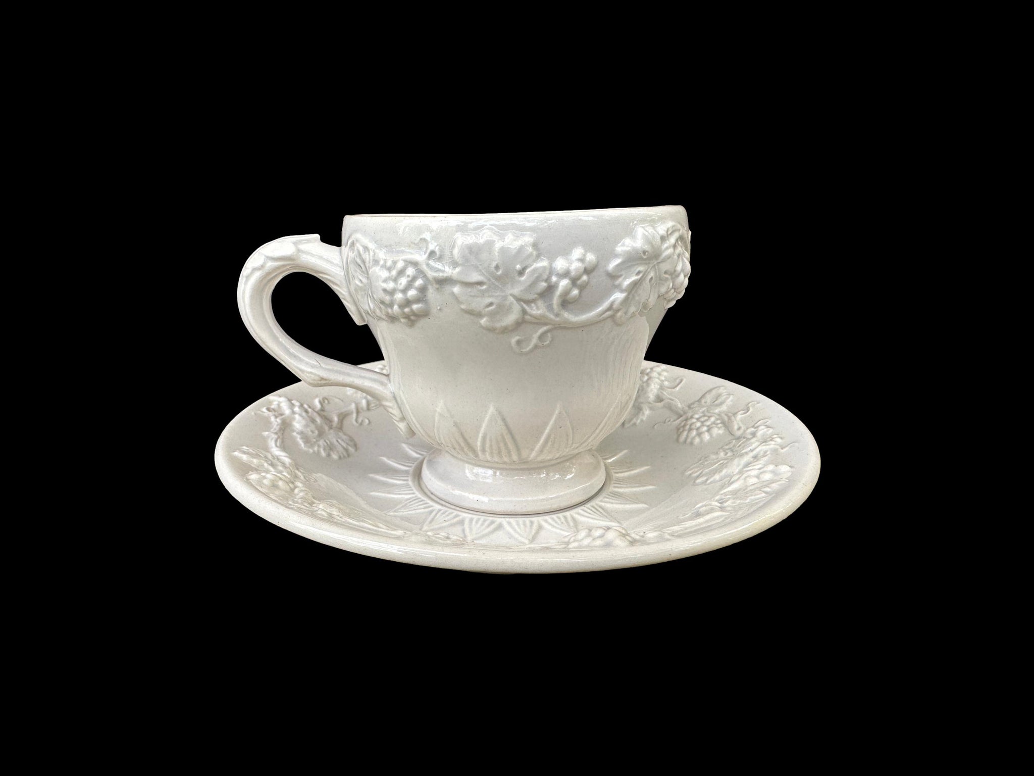 French Antique Cup and Saucer Longwy 19th