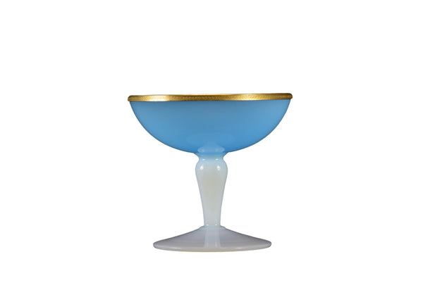 Blue White Opaline Compote with Ormolu Brass Dore Mount Vanity Cup