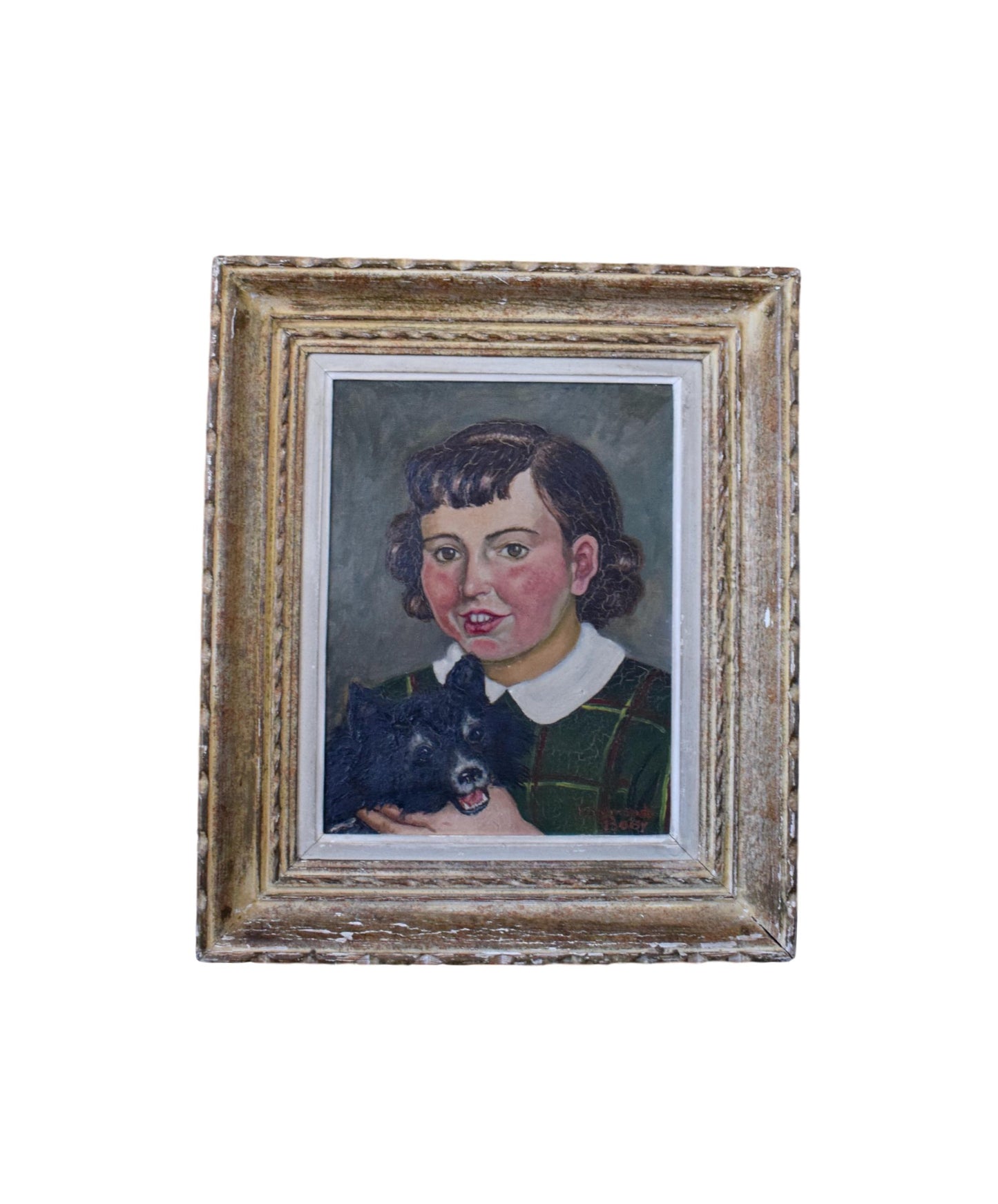 Raymonde Boisy Oil Painting Portrait of A Young Girl & Her Dog