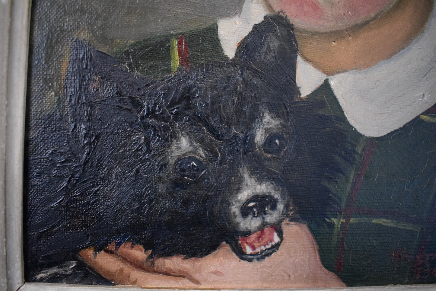 Raymonde Boisy Oil Painting Portrait of A Young Girl & Her Dog