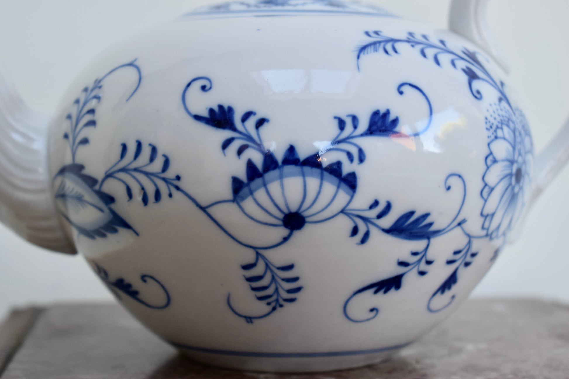 Vintage Meissen Porcelain Blue Onion Teapot Germany Silver Spout