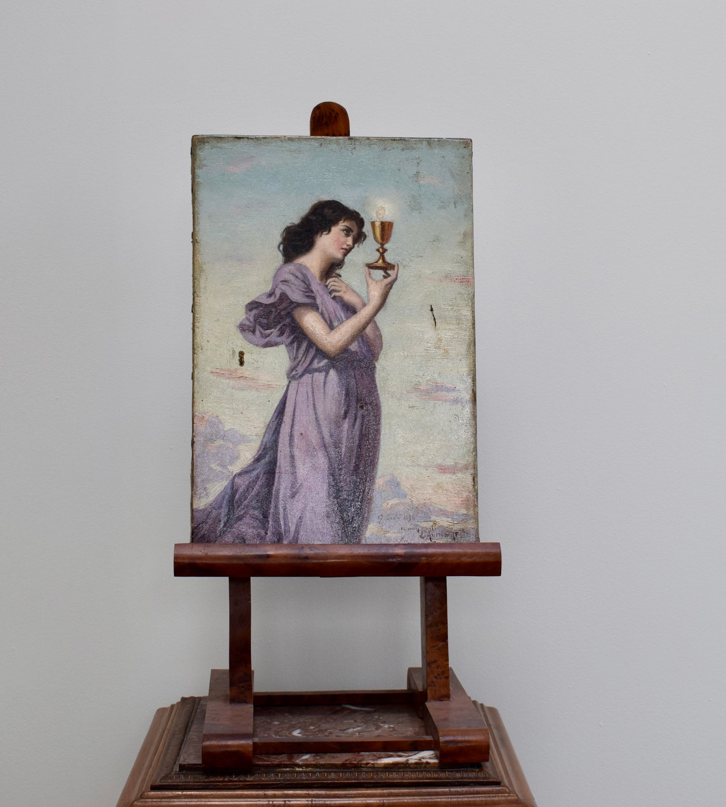 Art Nouveau Oil Painting on Canvas Woman Signed 1898 Pre-Raphaelite