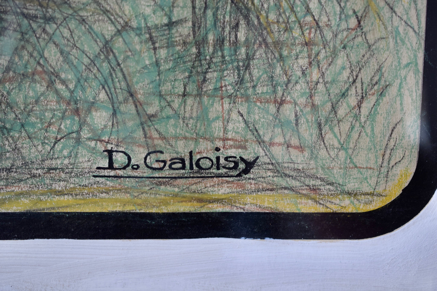 French Vintage Hunting  Dog Portrait Pastel Signed De Galoisy, Hunt Dog Wall Picture