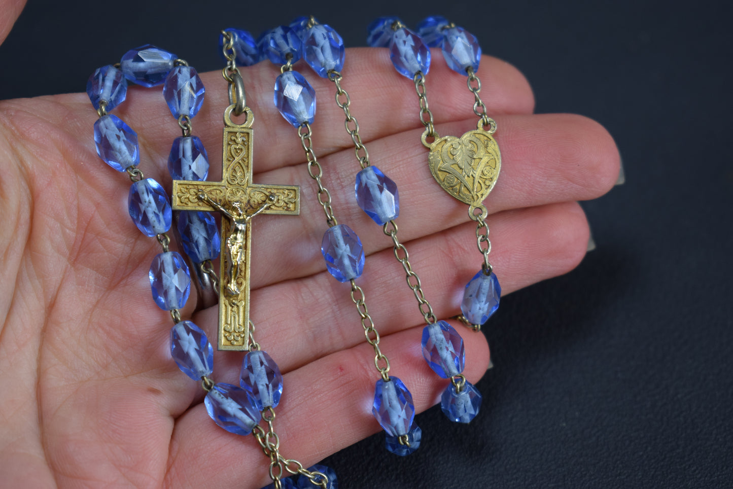 Blue Oval Beads Rosary
