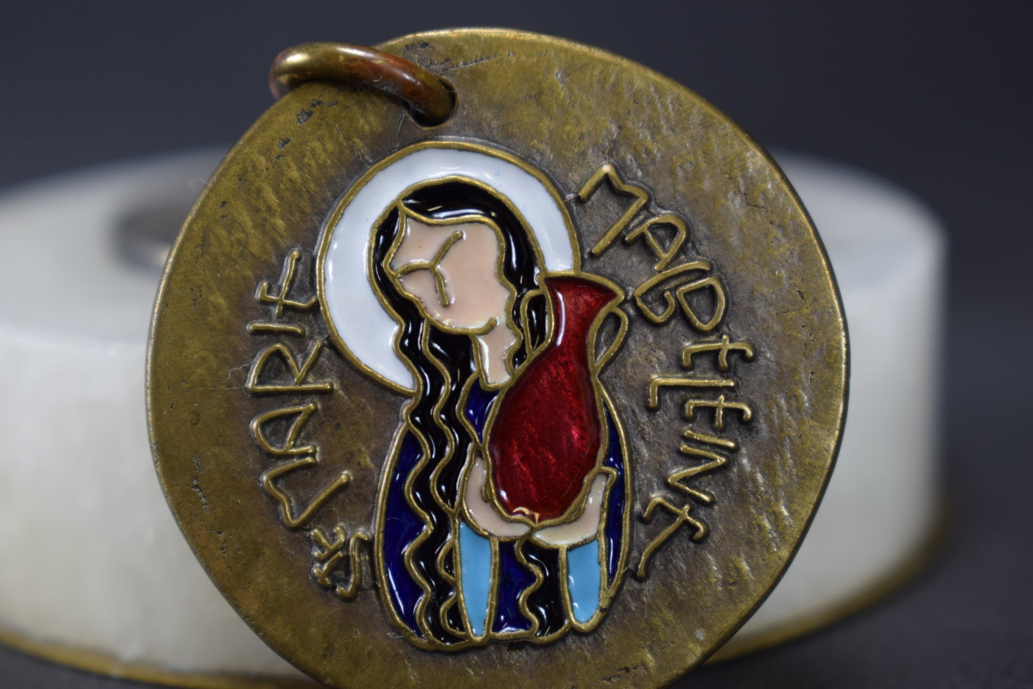 Saint Mary Magdalene Medal Large Cloisonne Enamel Pendant