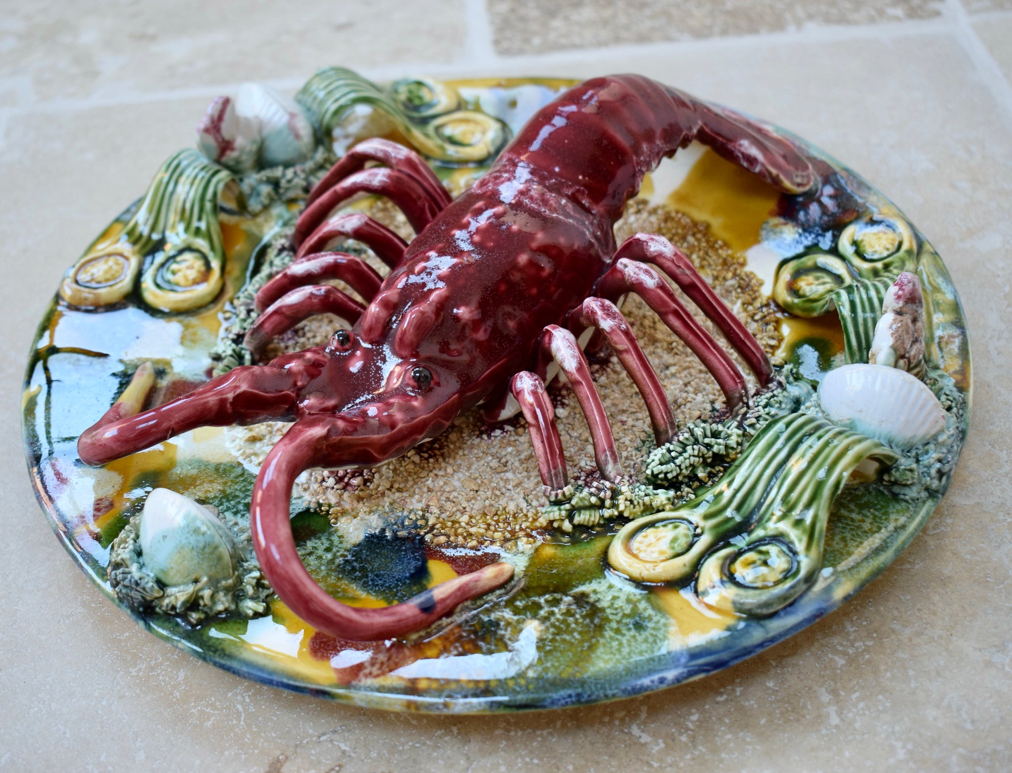 Palissy Majolica Lobster Wall Plate Vintage Portugal