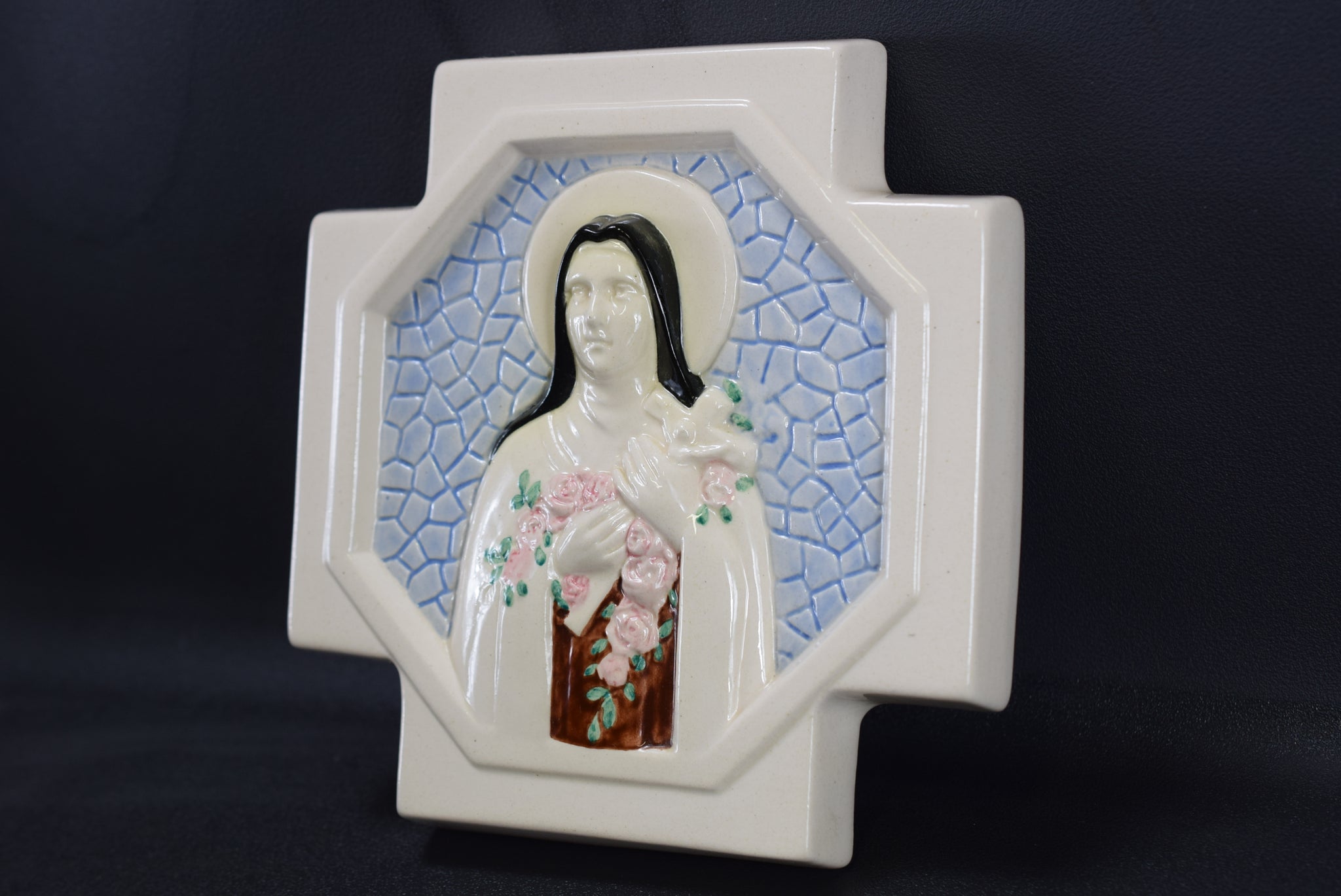 St Teresa Ceramic Plaque by M Caullet Nantard
