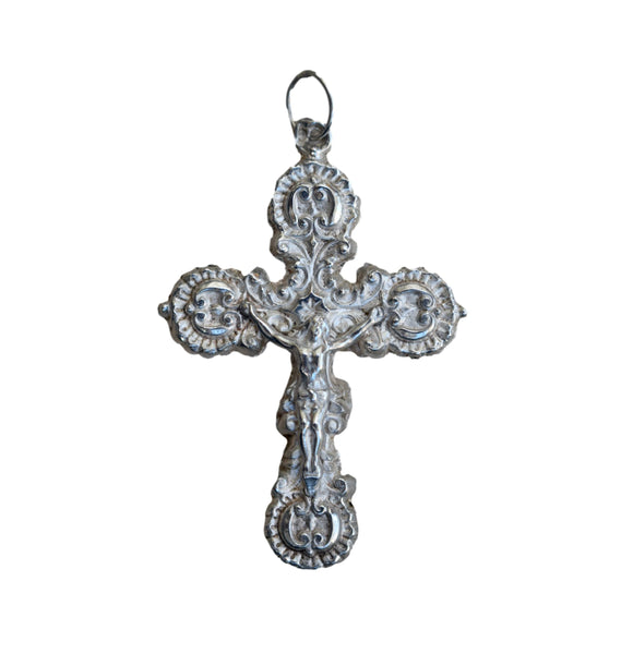 Sterling Silver Cross Crucifix Pendant Medal Vintage Rococo