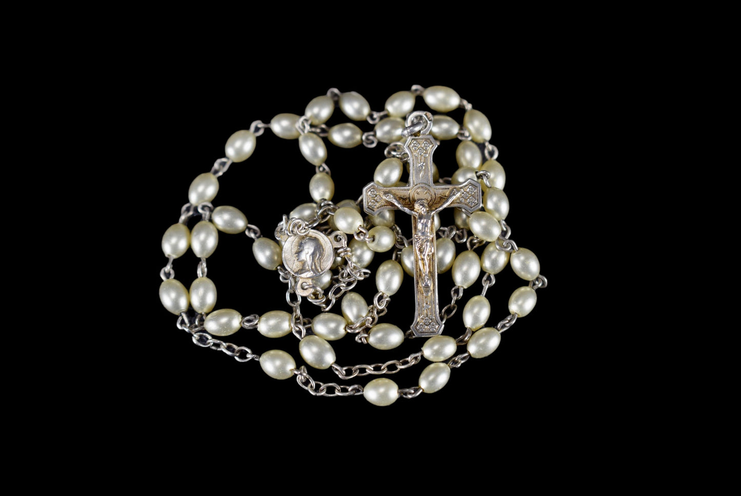 Art Nouveau Cultured Pearls Sterling Silver Rosary
