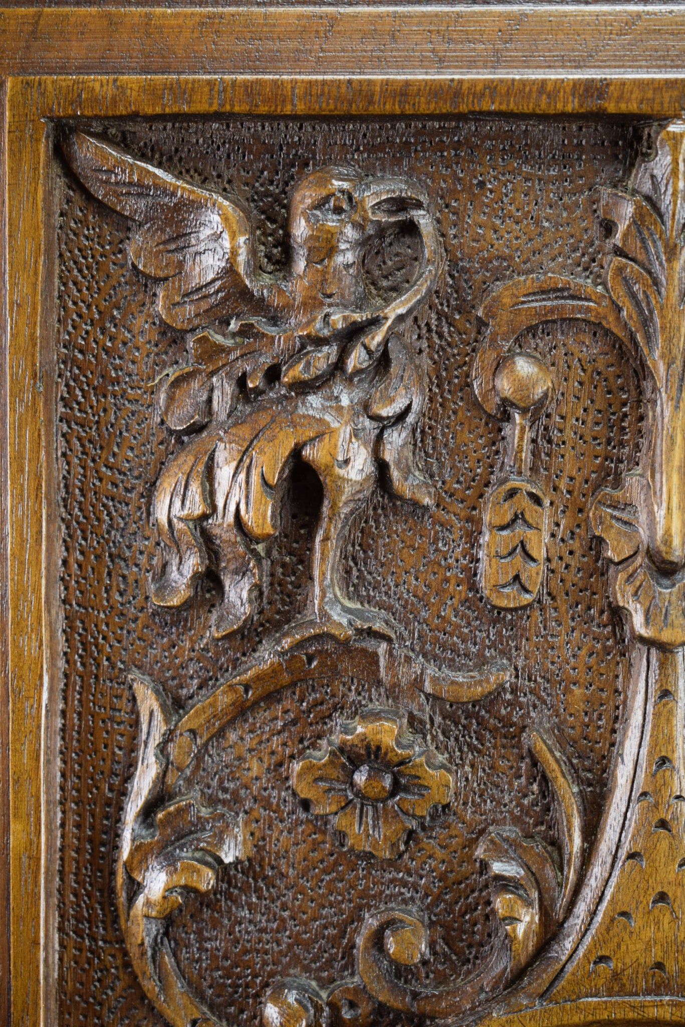 French Antique Gothic Hand Carved Wood Cupboard Door 19th