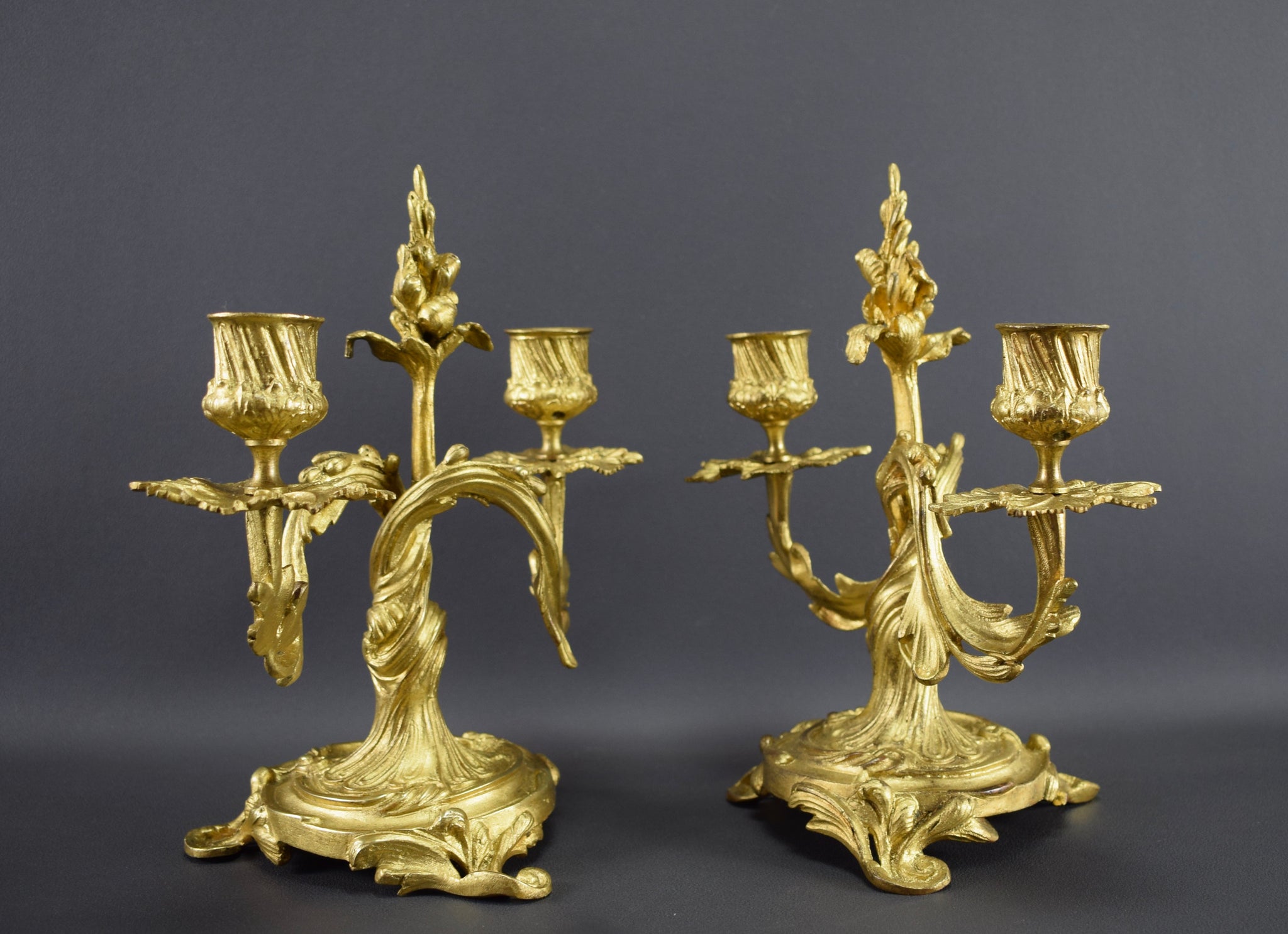 Pair of Louis XV gilt bronze rocaille candlesticks