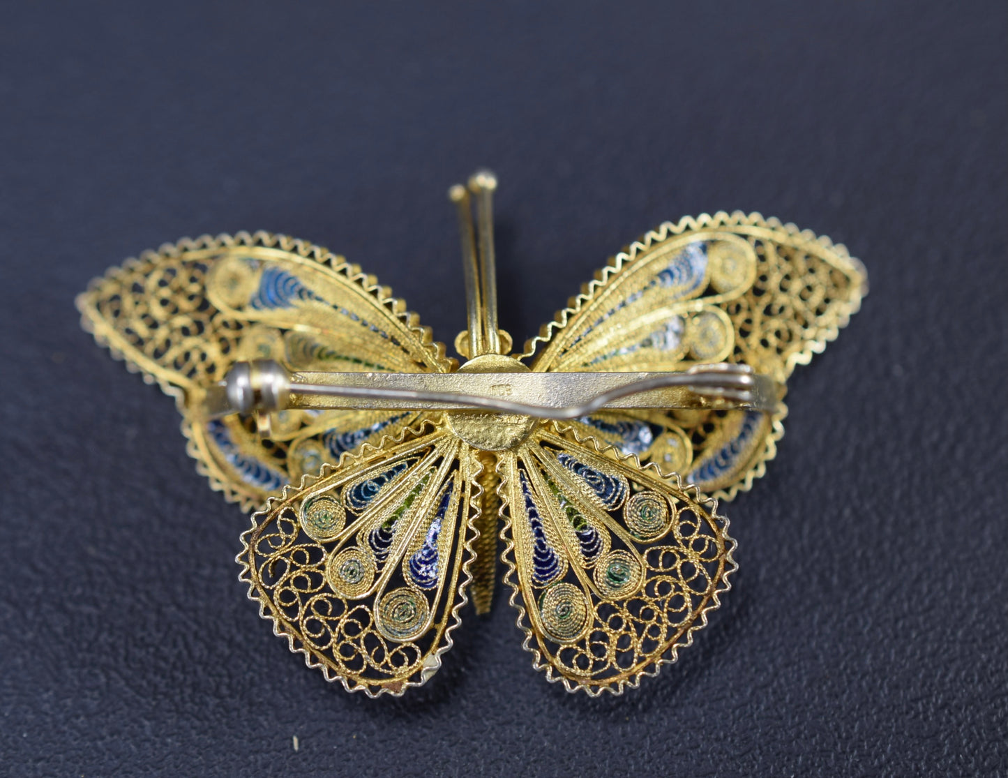 Enamel Filigree Silver Butterfly Brooch