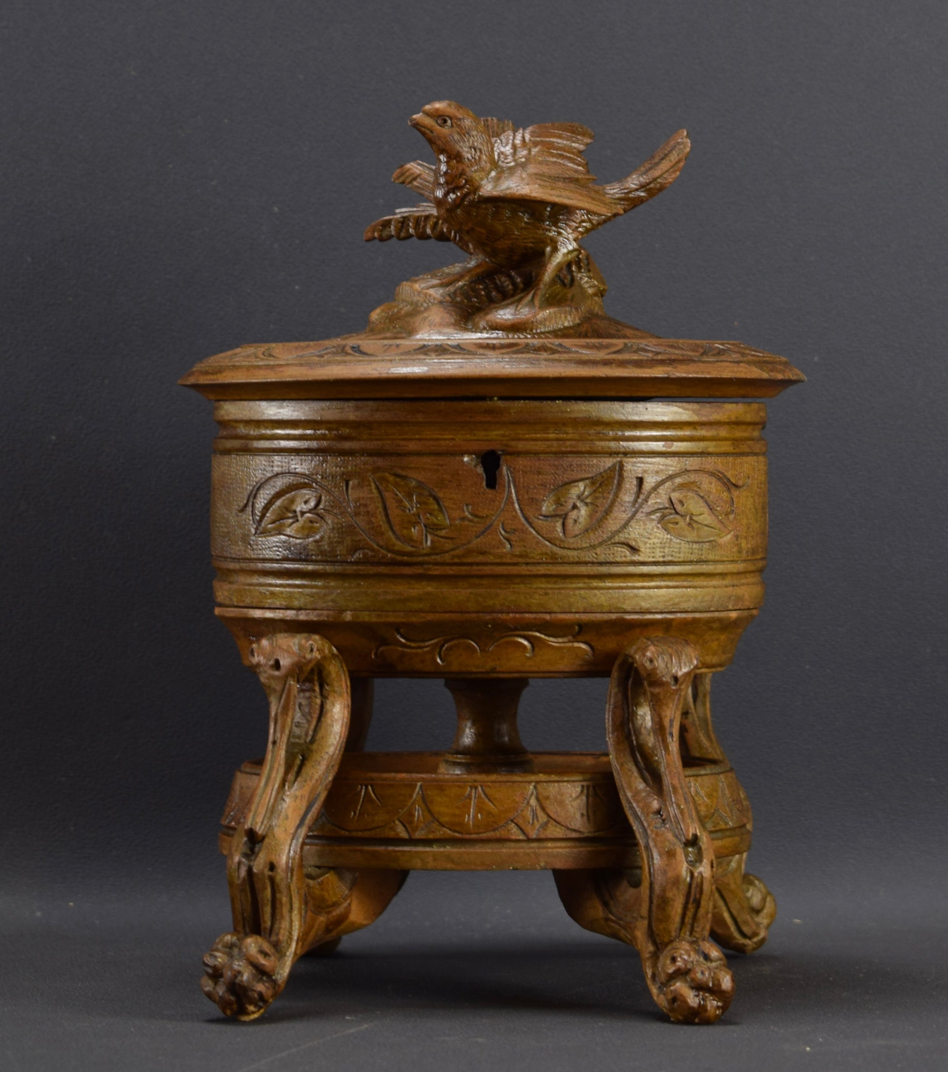 Black Forest Carved Box, Bird Jewelry Casket, Hunt Theme Box