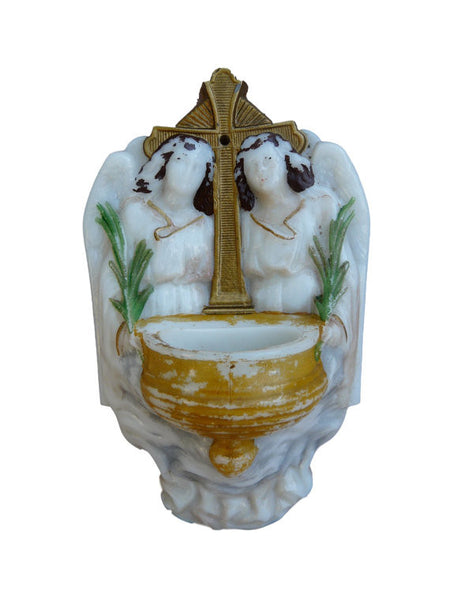 Victorian French Religious Opaline Holy Water Font - Charmantiques