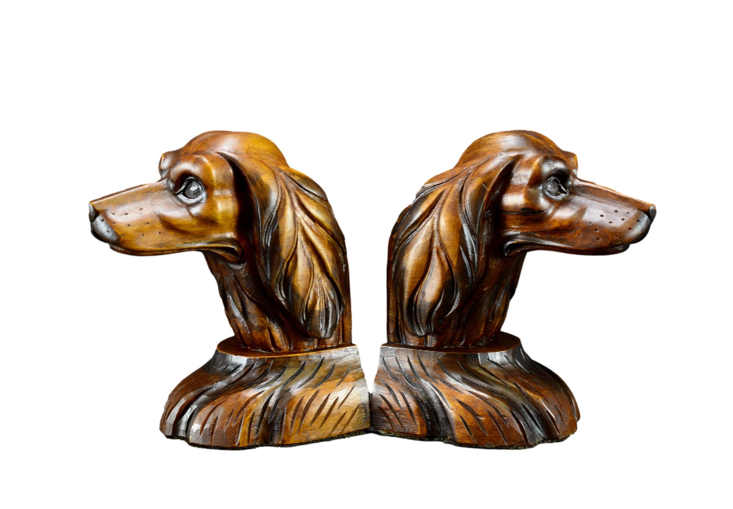 Art Deco Vintage Wood Dog Bookends Carved Pointer Dog