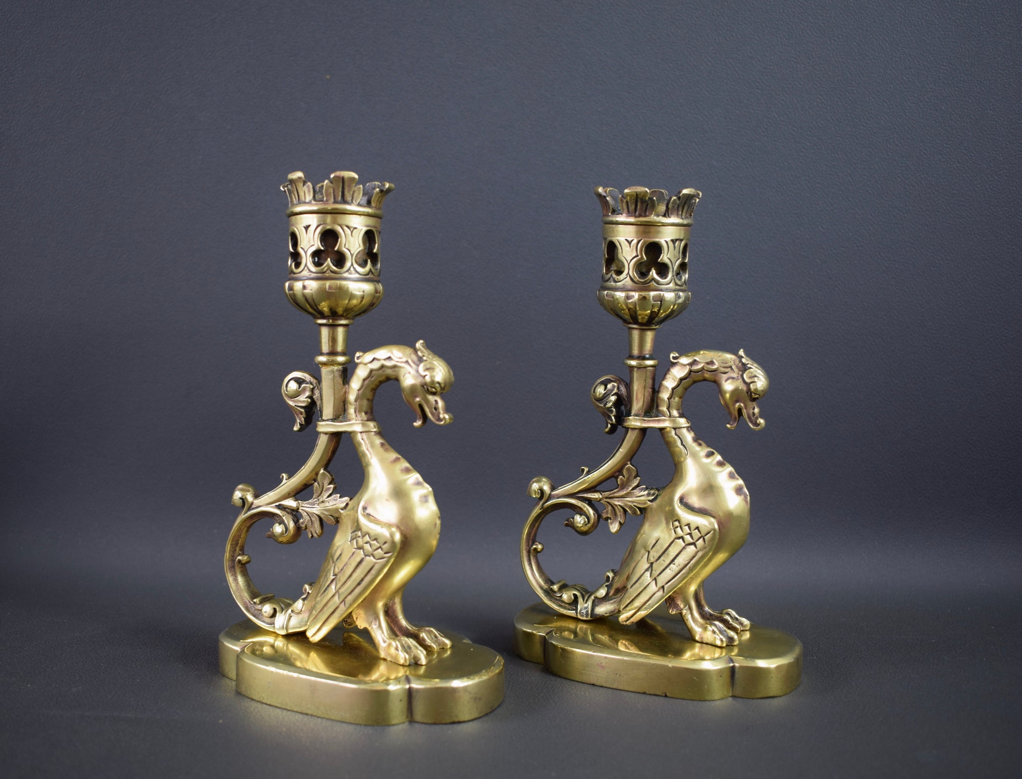 Pair of Gothic Bronze Candlesticks