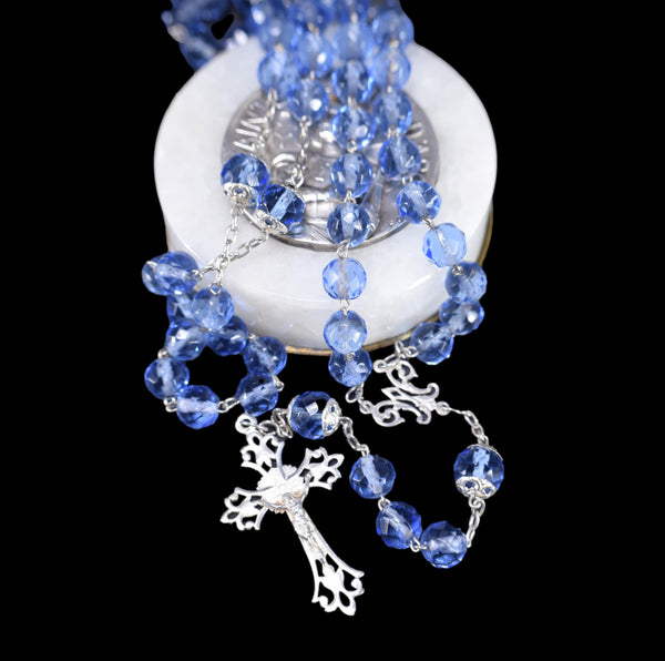Sterling Silver Blue Faceted Beads Rosary