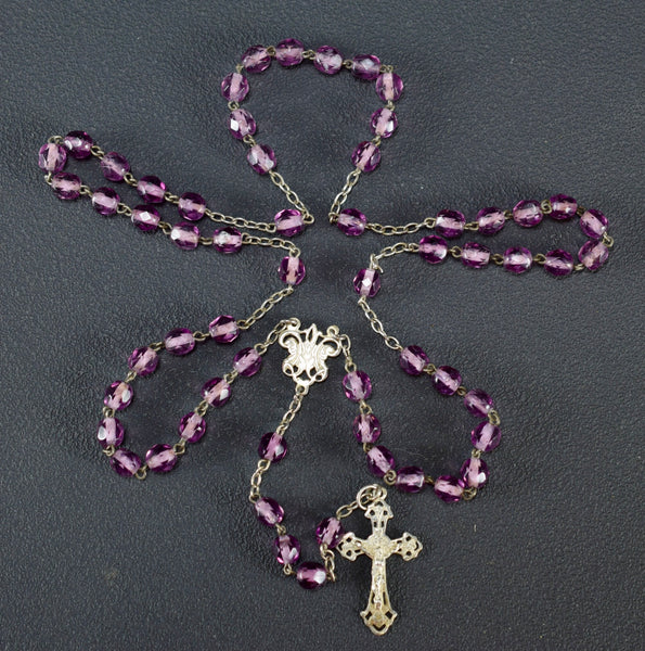 Vintage Purple Faceted Glass & Sterling Silver Rosary