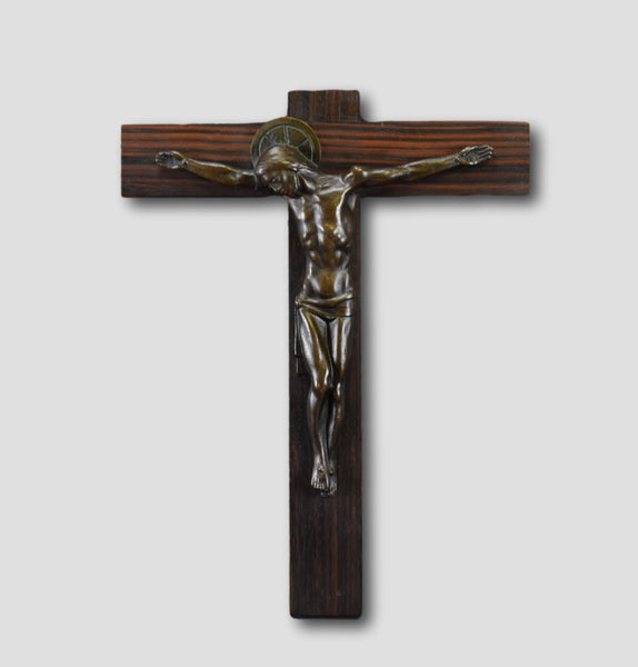 Art Deco Bronze Wall Cross Crucifix by Hartmann 10" French