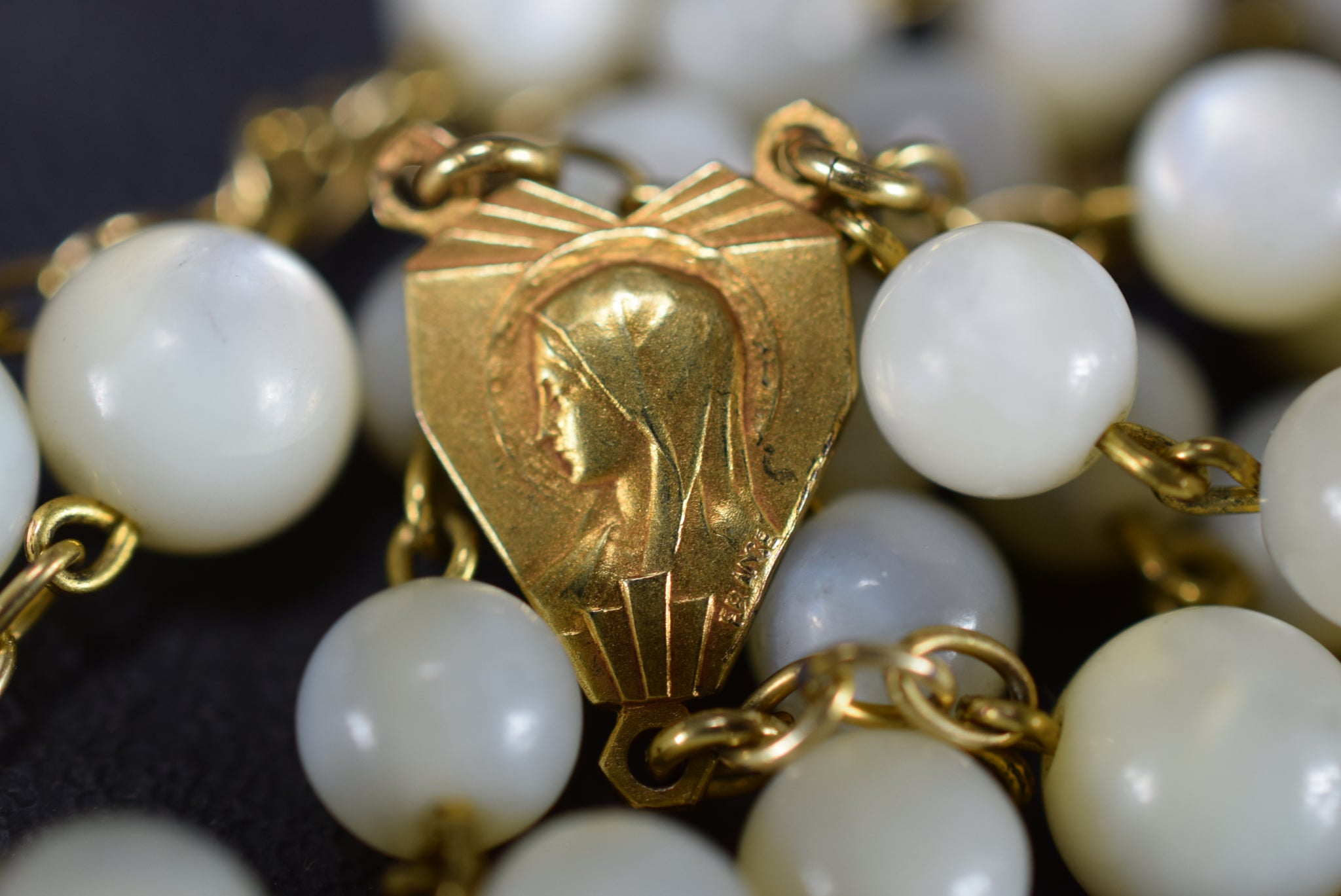 Art Deco French Gold Mother of Pearl Rosary 