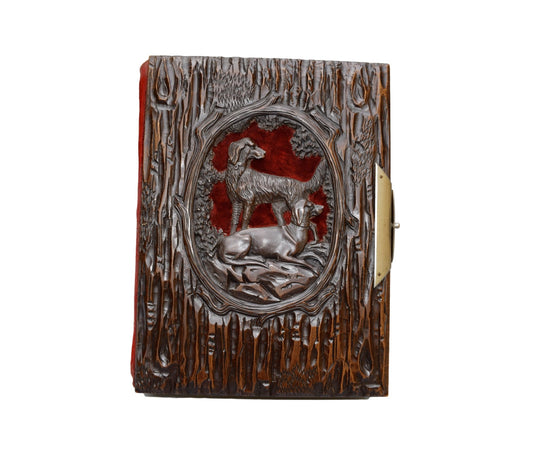 French Antique Black Forest Hand Carved Cover Photograph Album - Charmantiques