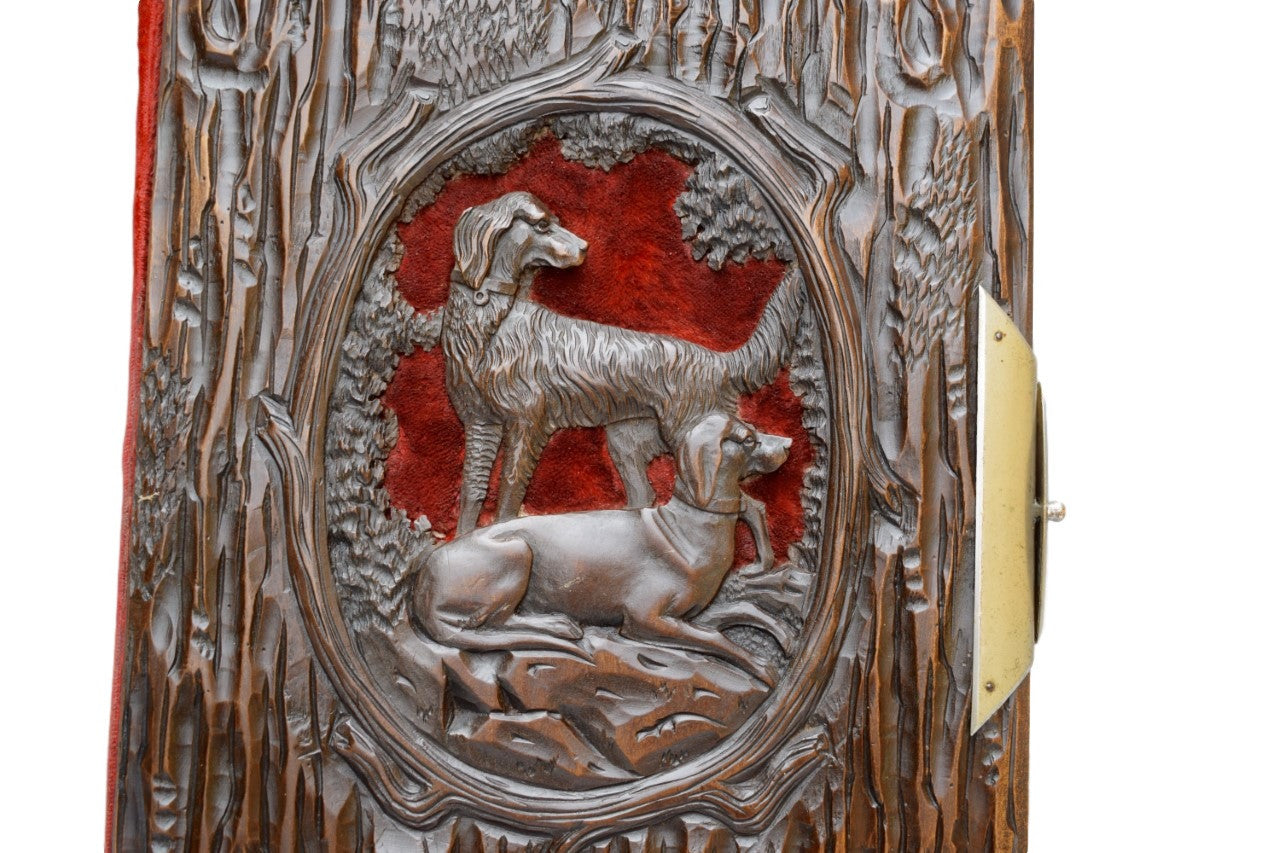 French Antique Black Forest Hand Carved Cover Photograph Album - Charmantiques