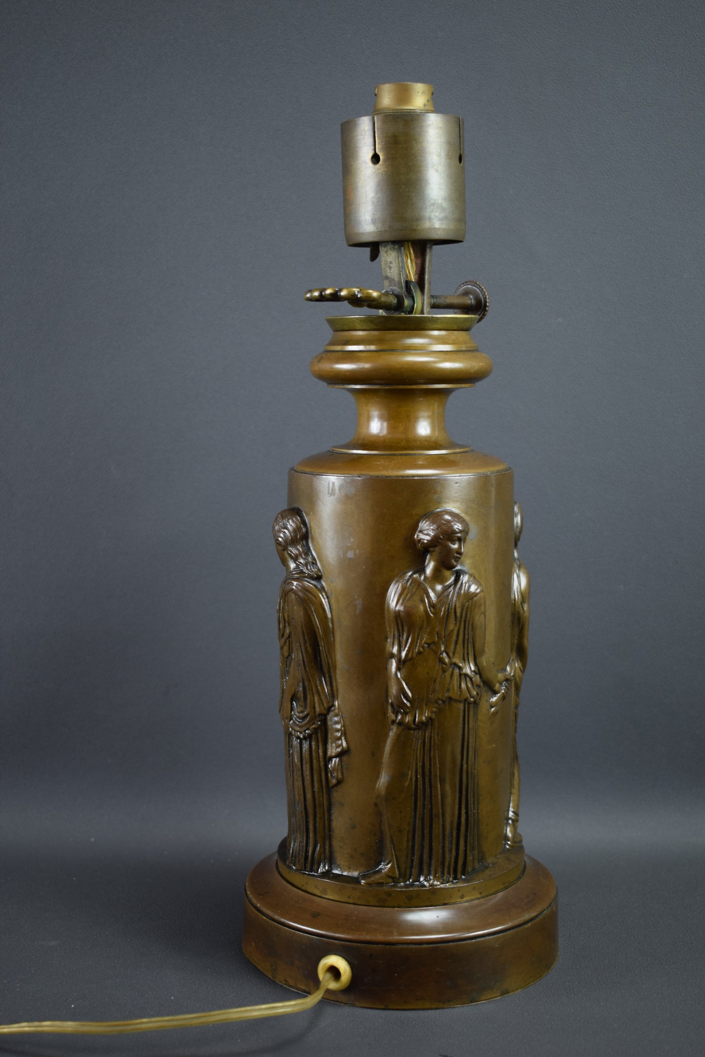 Ferdinand Barbedienne Antique French Bronze Electrified Oil Lamp Base