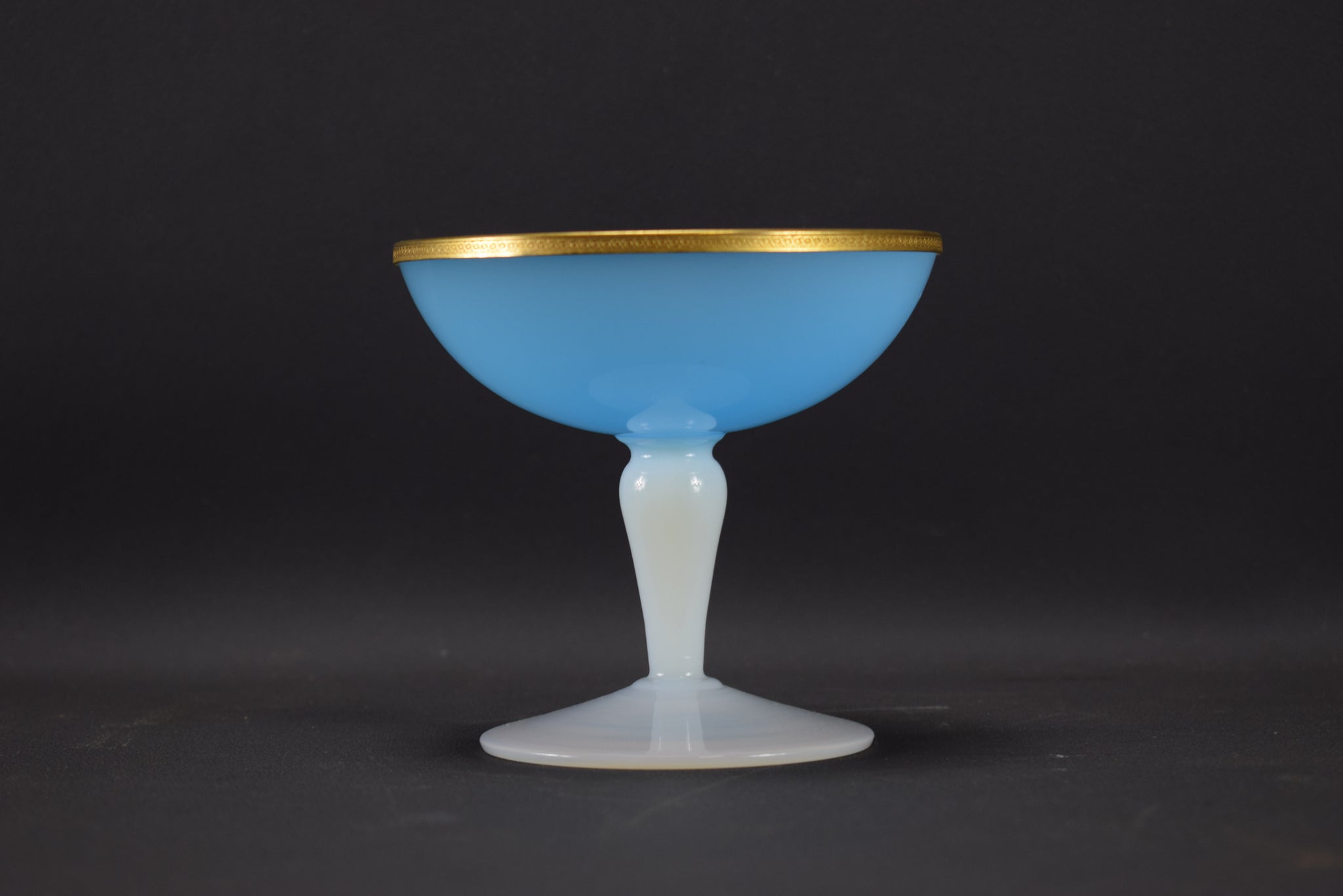 Blue White Opaline Compote with Ormolu Brass Dore Mount Vanity Cup