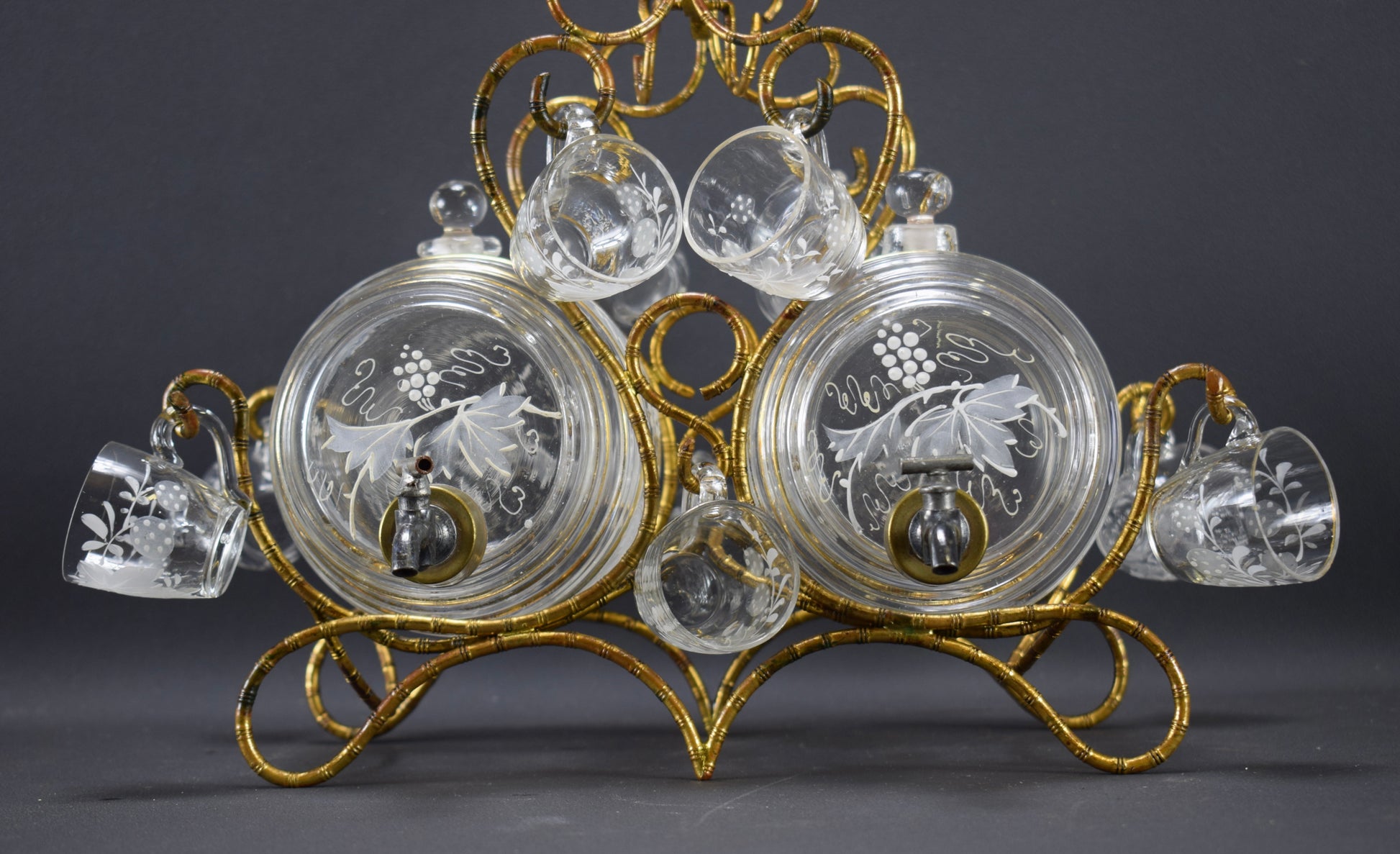 Aperitif Liqueur Service Glass Cups Barrel Decanter Set Vintage