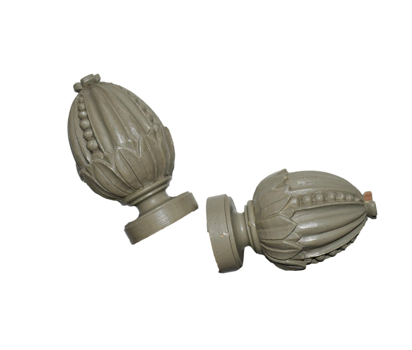 Gustavian Pair of Painted Wood Pineapple Finials, Bed Finials, Salvage Wood, Curtain Rod Finials
