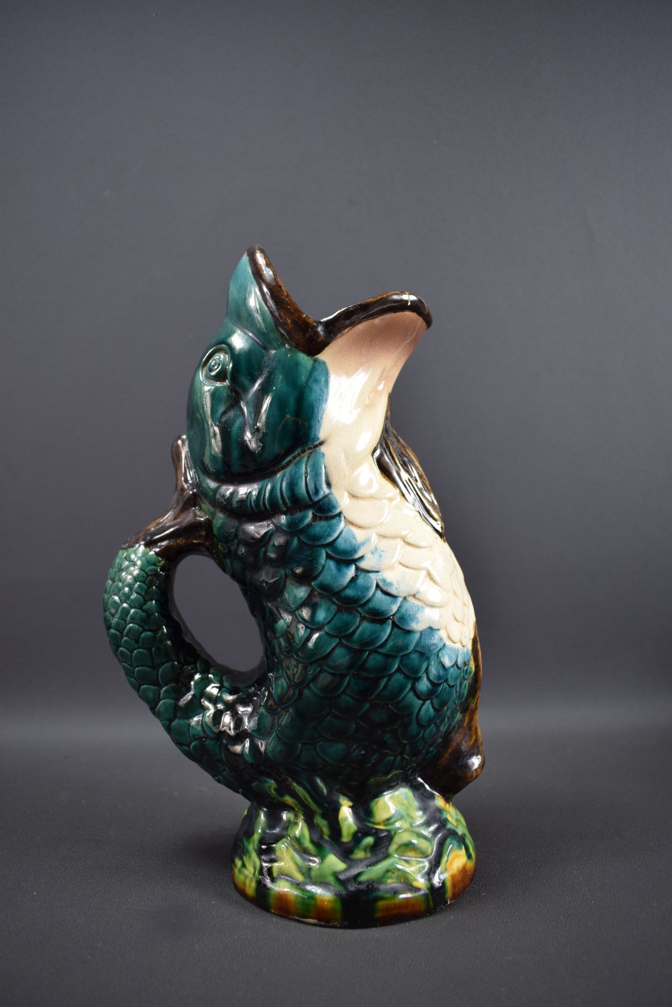 Majolica Gurgling Fish Pitcher