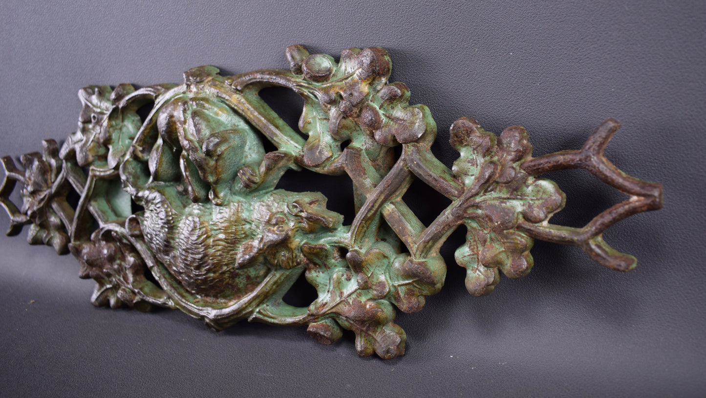 Antique French Cast Iron Scene Of Hunting Boar & Wolf Panel Pediment