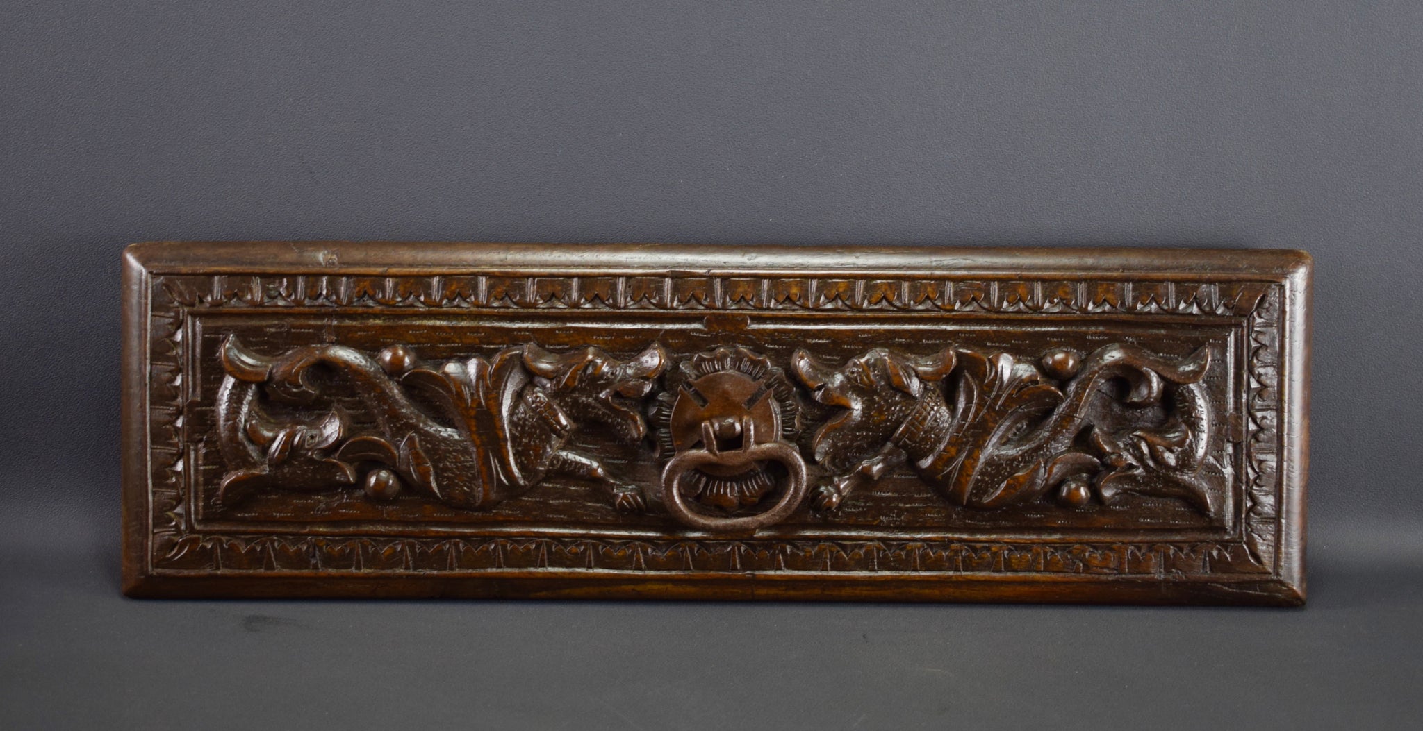 VINTAGE Antique French Carved Wood Pediment Drawer Pull Front