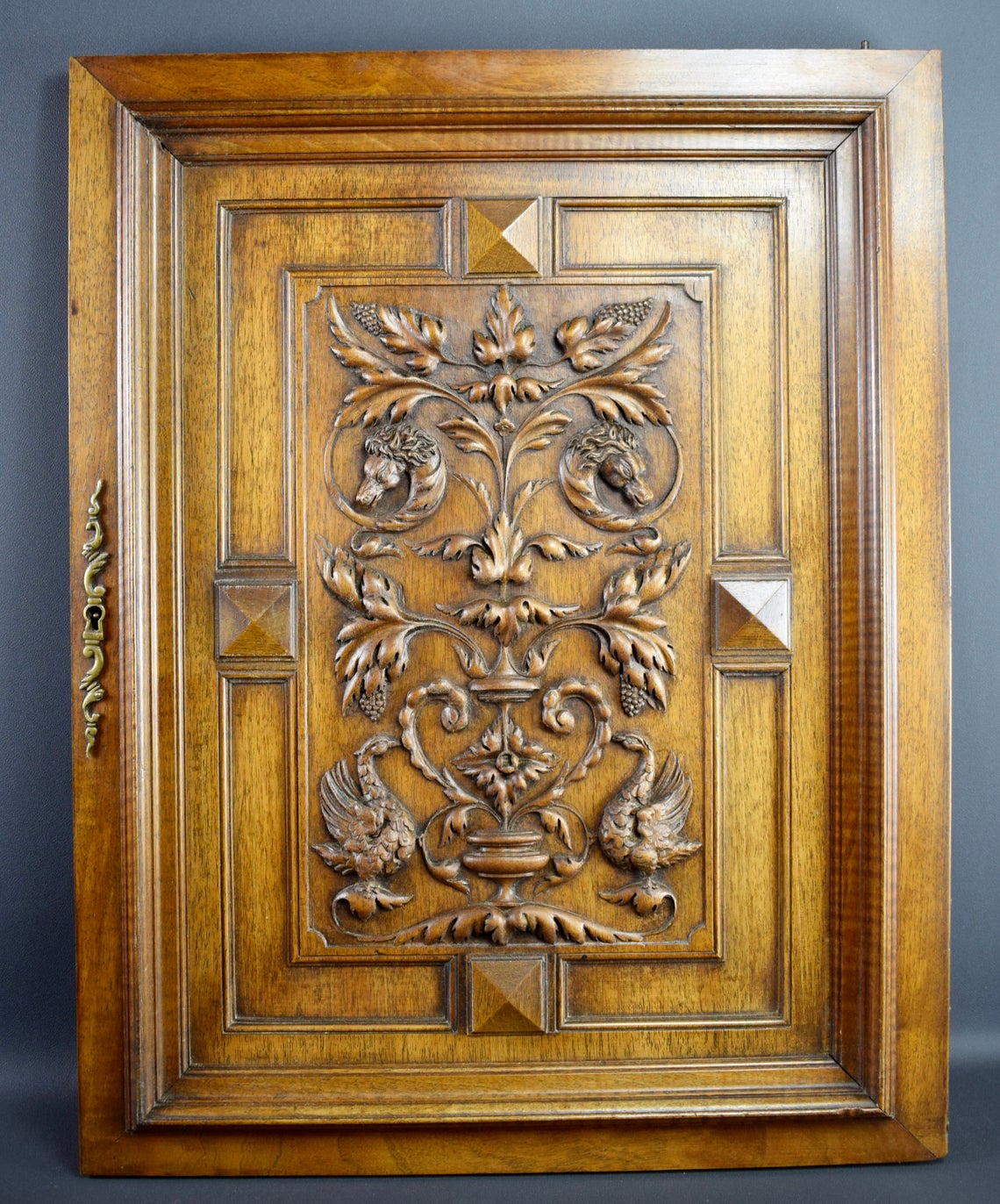 French Antique Hand Carved Wood Cupboard Horse and Bird head 19th