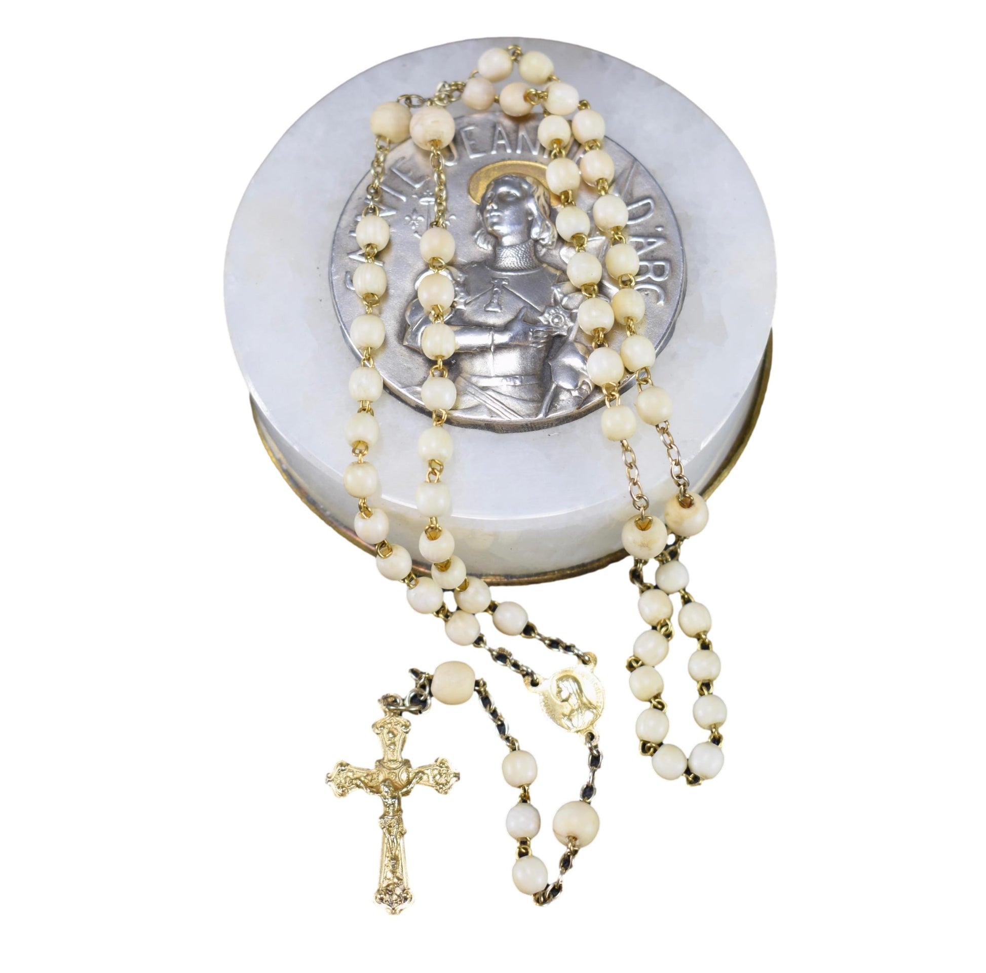 White Beads & Gold Sterling Silver Rosary