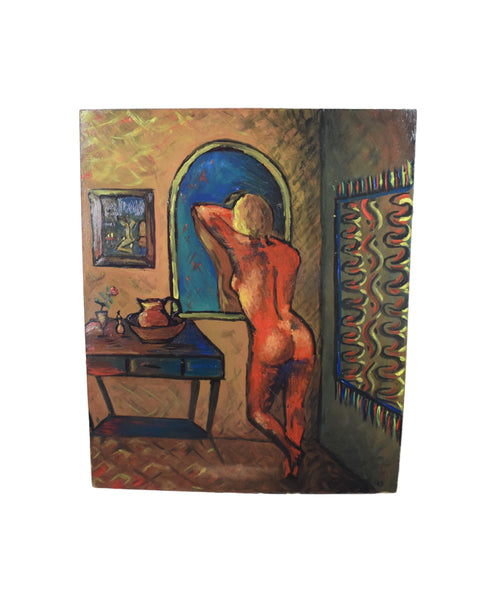 French Oil Painting on Board, Nude Woman