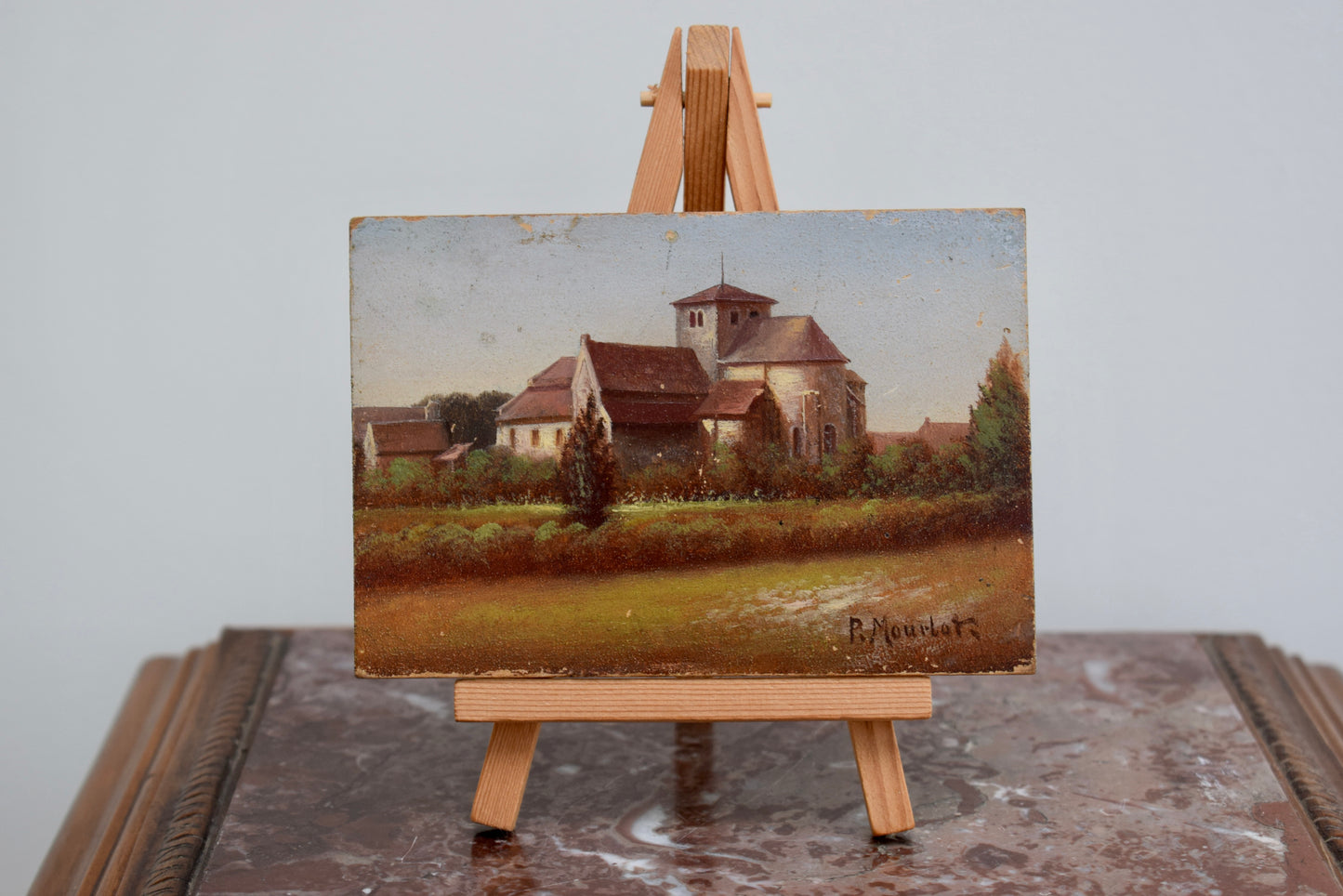 Miniature Oil Painting on Wood Panel Signed P Mourlot