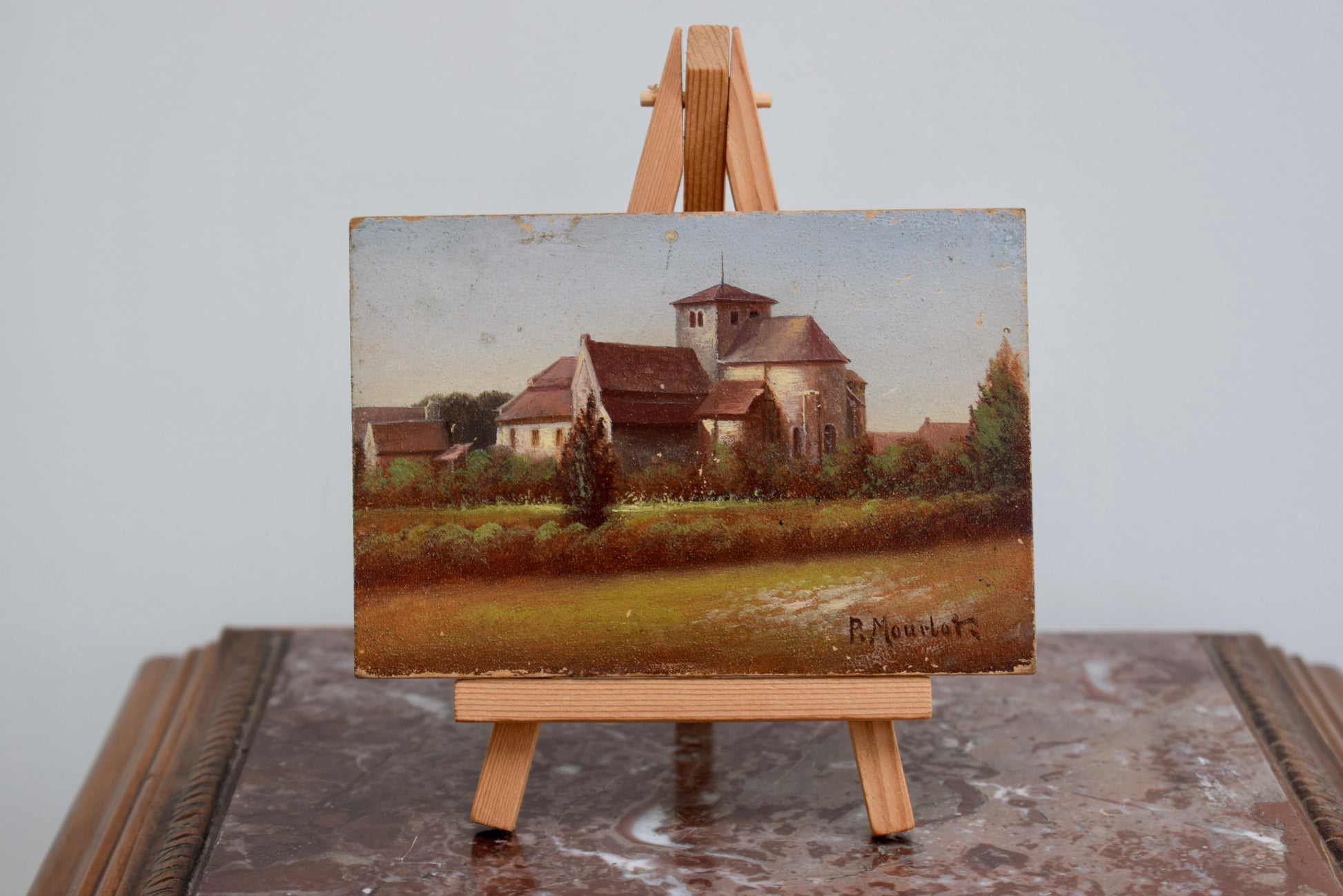 Miniature Oil Painting on Wood Panel Signed P Mourlot