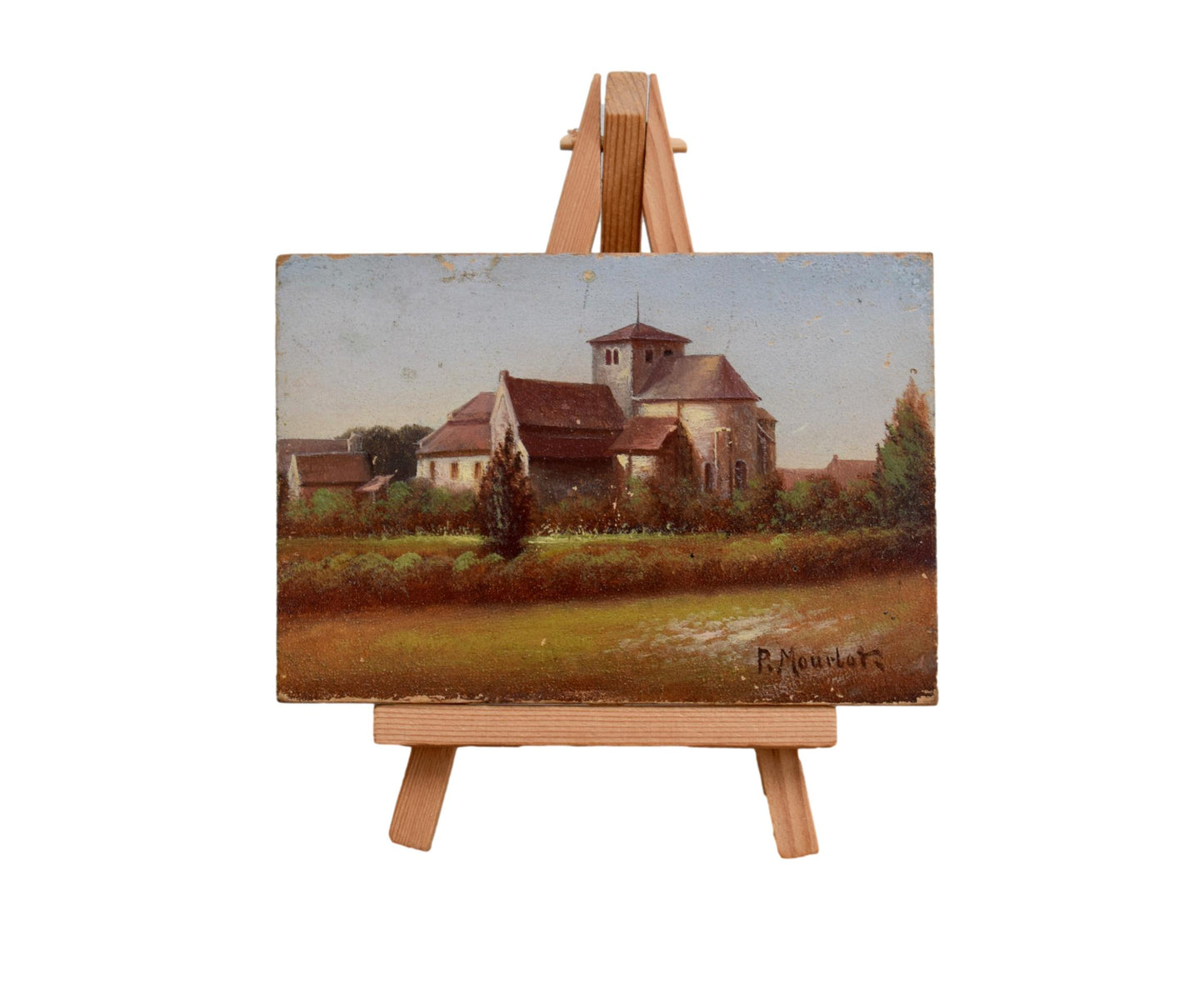 Miniature Oil Painting on Wood Panel Signed P Mourlot