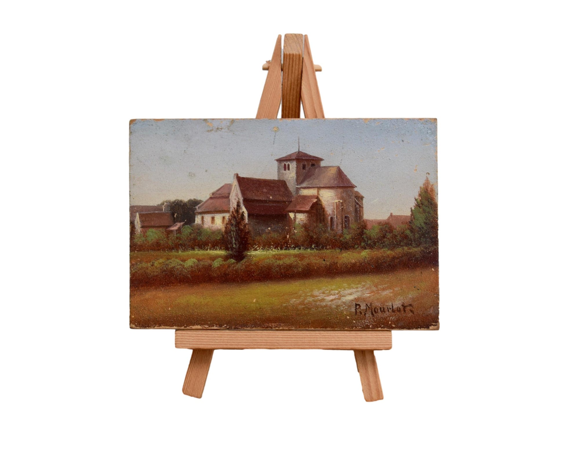 Miniature Oil Painting on Wood Panel Signed P Mourlot