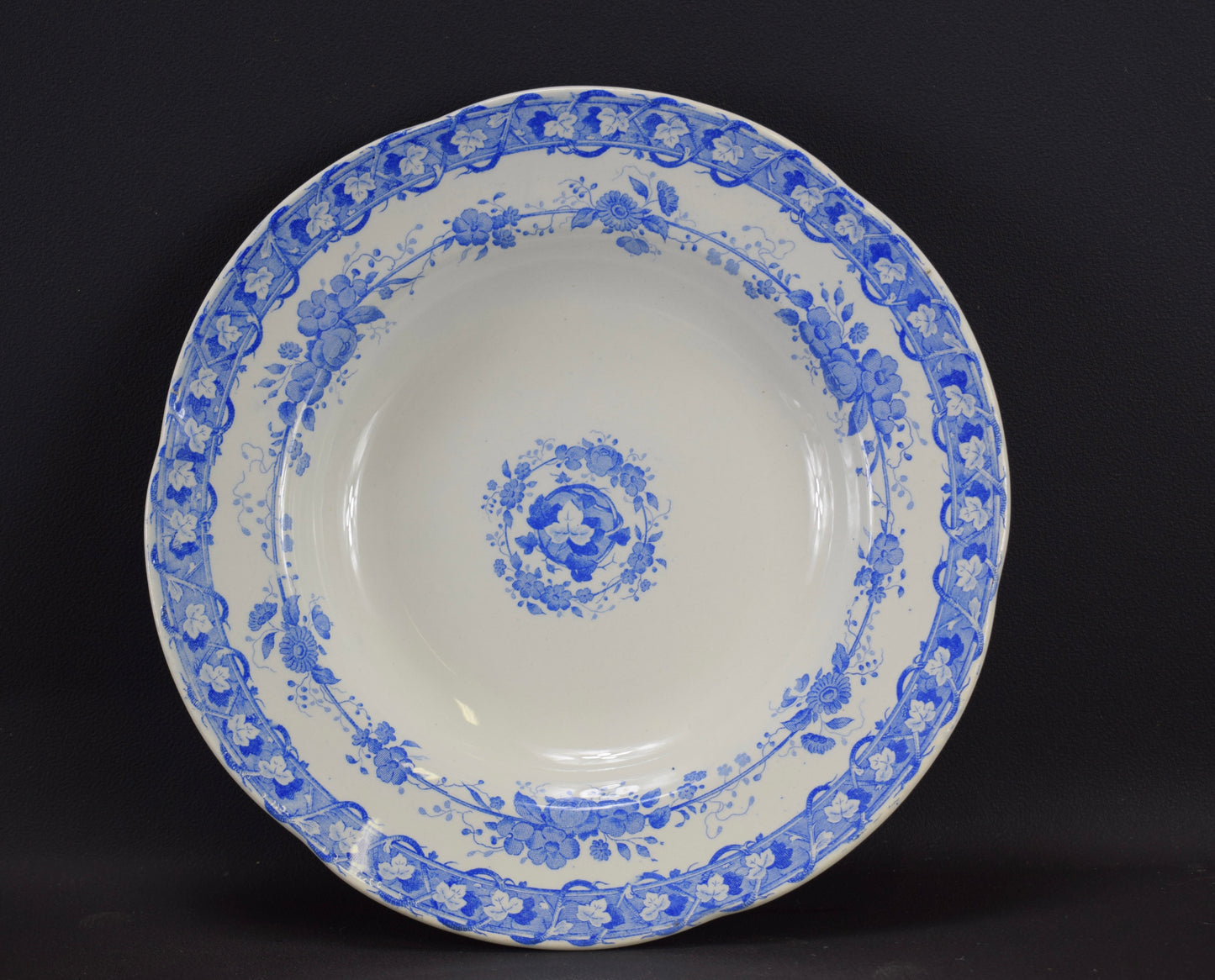 Creil & Montereau Blue Transferware Set of 4 Soup Plates Vine