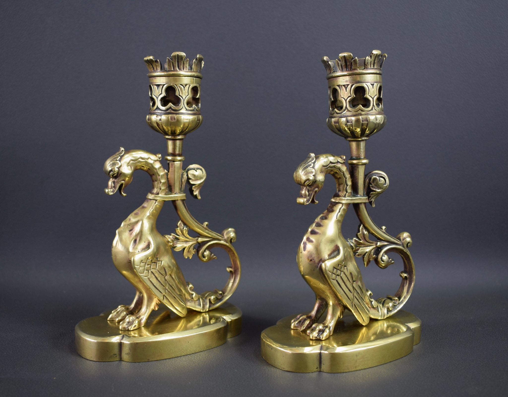 Pair of Gothic Bronze Candlesticks